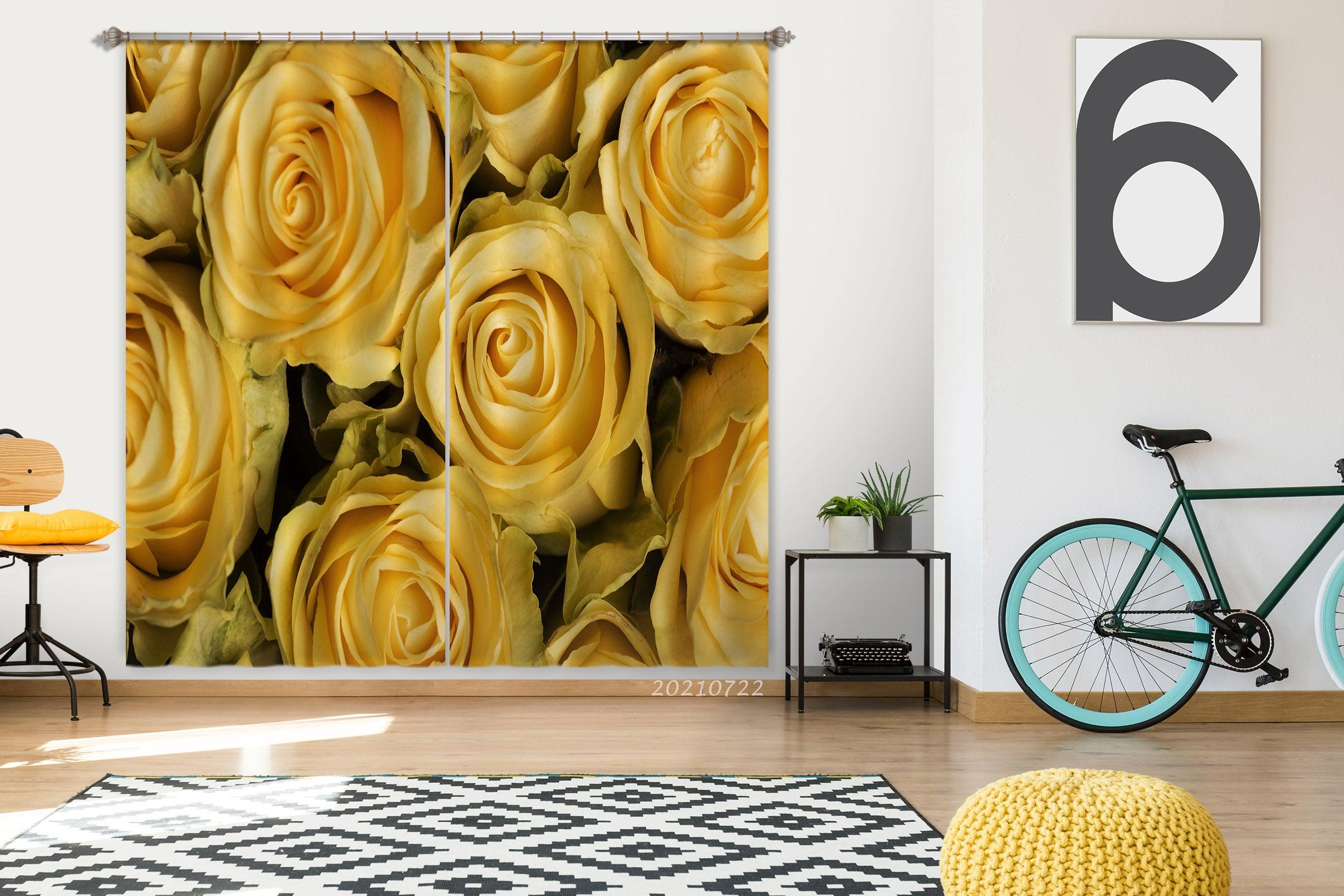 3D Yellow Rose Floral Curtains and Drapes LQH 257- Jess Art Decoration