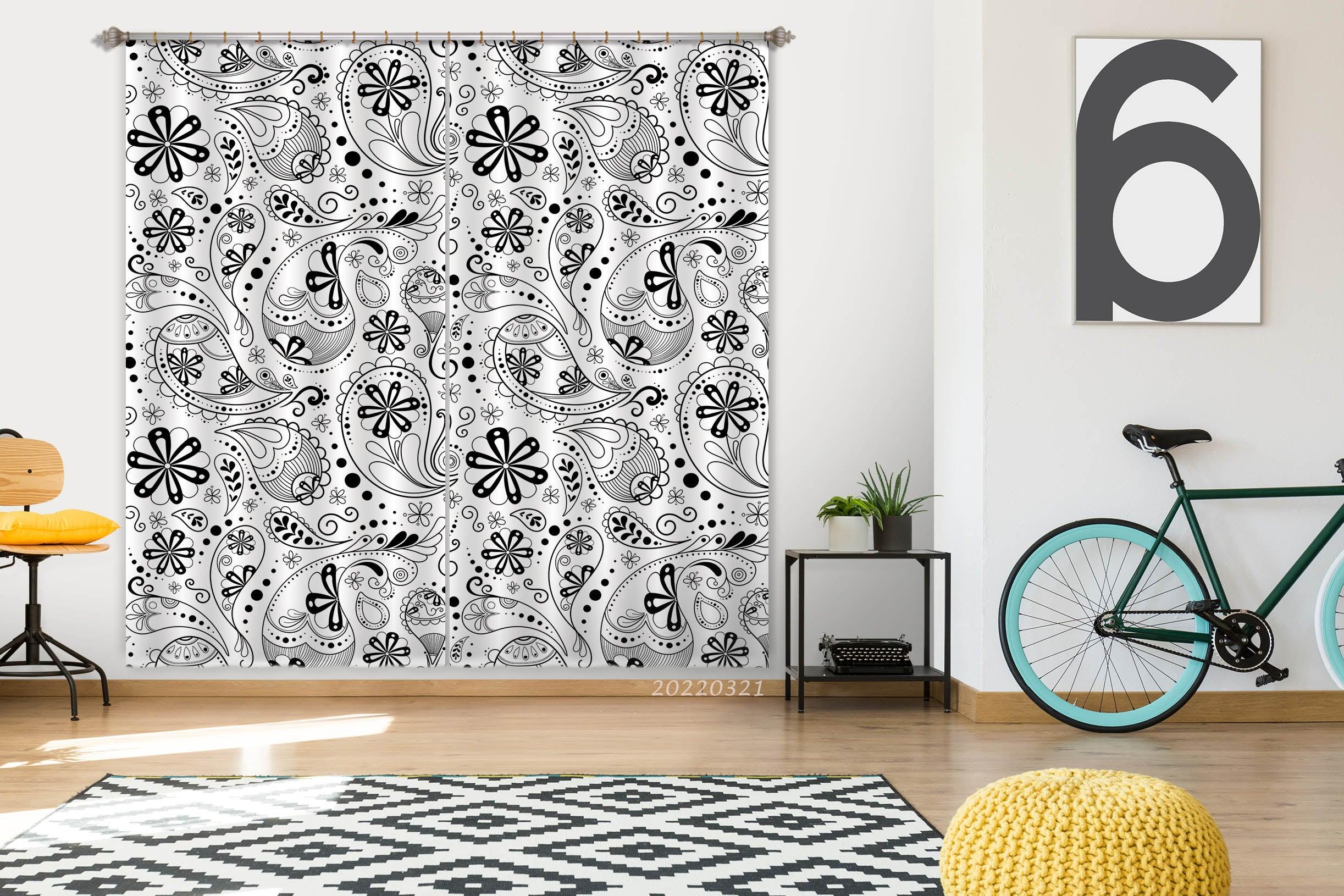 3D Abstract Black Floral Pattern Curtains and Drapes GD 3122- Jess Art Decoration