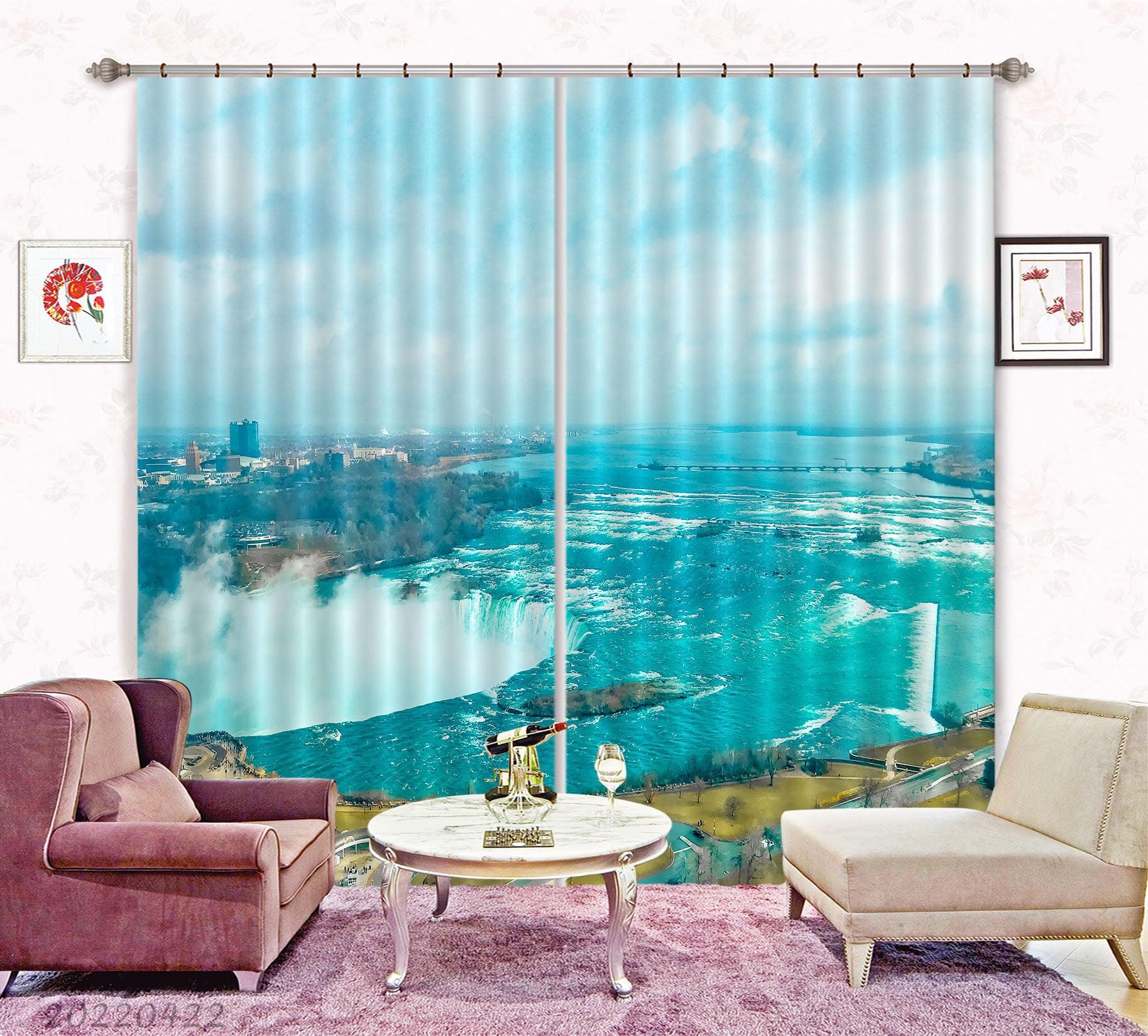 3D Landscape River Waterfall City Building Wood Curtains and Drapes GD 4281- Jess Art Decoration
