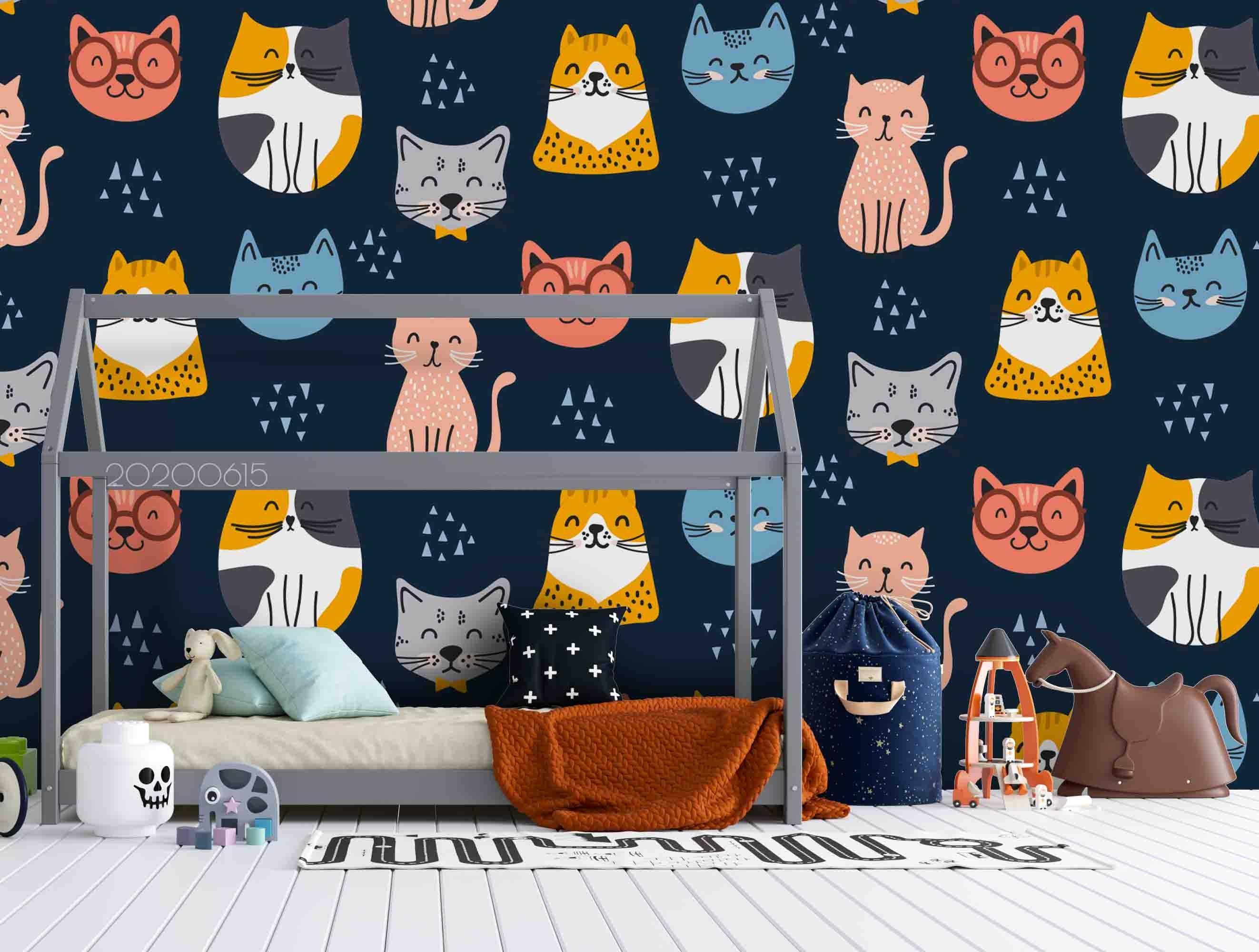3D Colorful Smiley Cat Wall Mural Wallpaper LXL 28- Jess Art Decoration