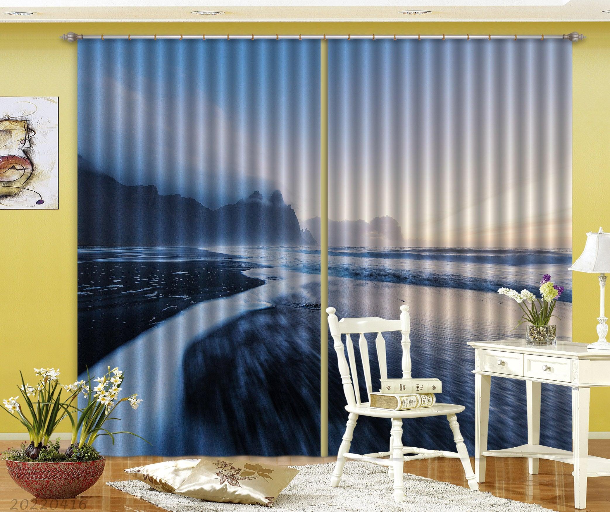 3D Landscape Ocean Wave Beach Mountain Curtains and Drapes GD 4492- Jess Art Decoration