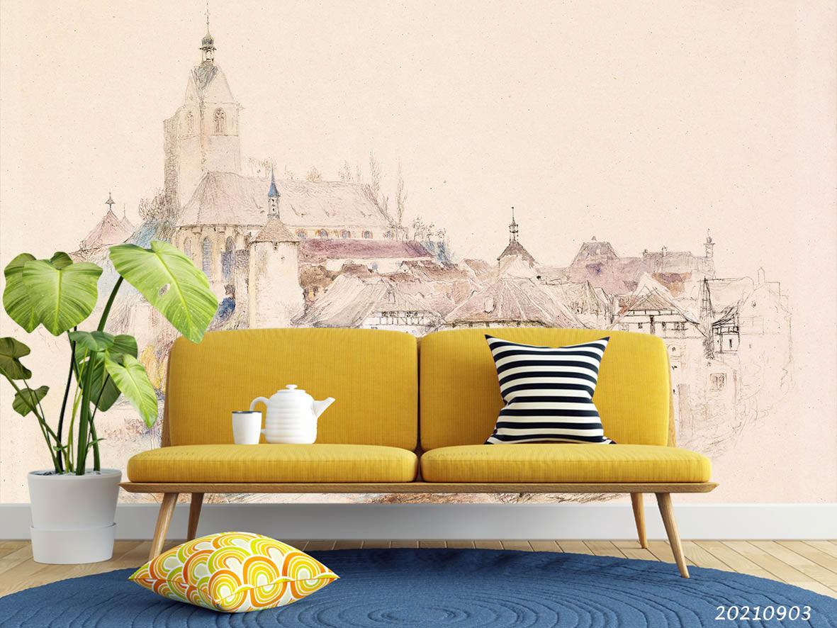 3D Hand Drawn Castle Building Wall Mural Wallpaper LQH 117- Jess Art Decoration