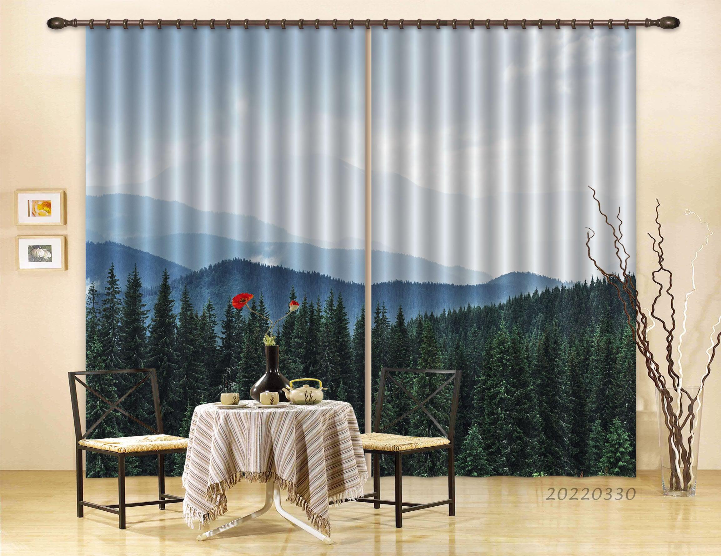 3D Landscape Mountain Forest Misty Curtains and Drapes GD 3614- Jess Art Decoration