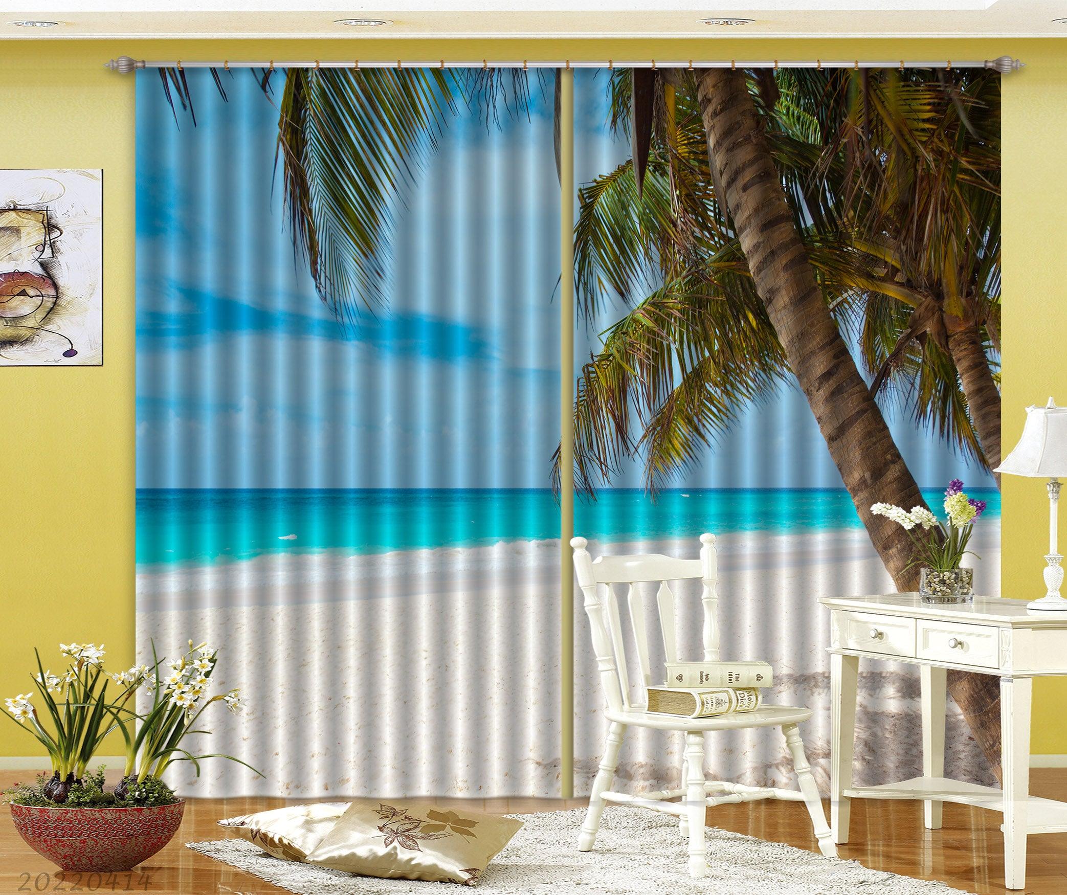3D Landscape Ocean Beach Coastline Tree Skyline Curtains and Drapes GD 4160- Jess Art Decoration