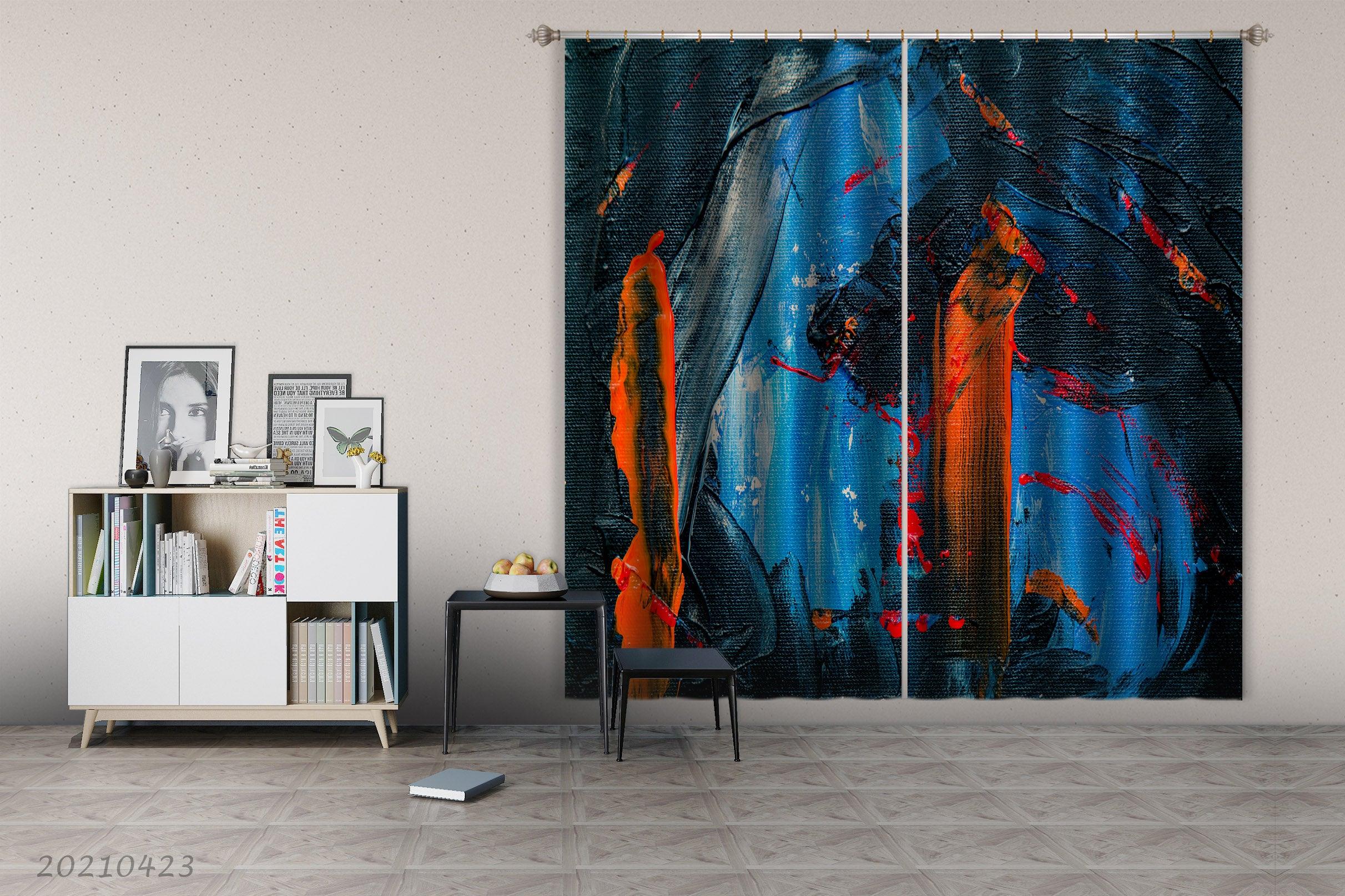 3D Abstract Blue Red Doodle Pattern Curtains and Drapes GD 1281- Jess Art Decoration