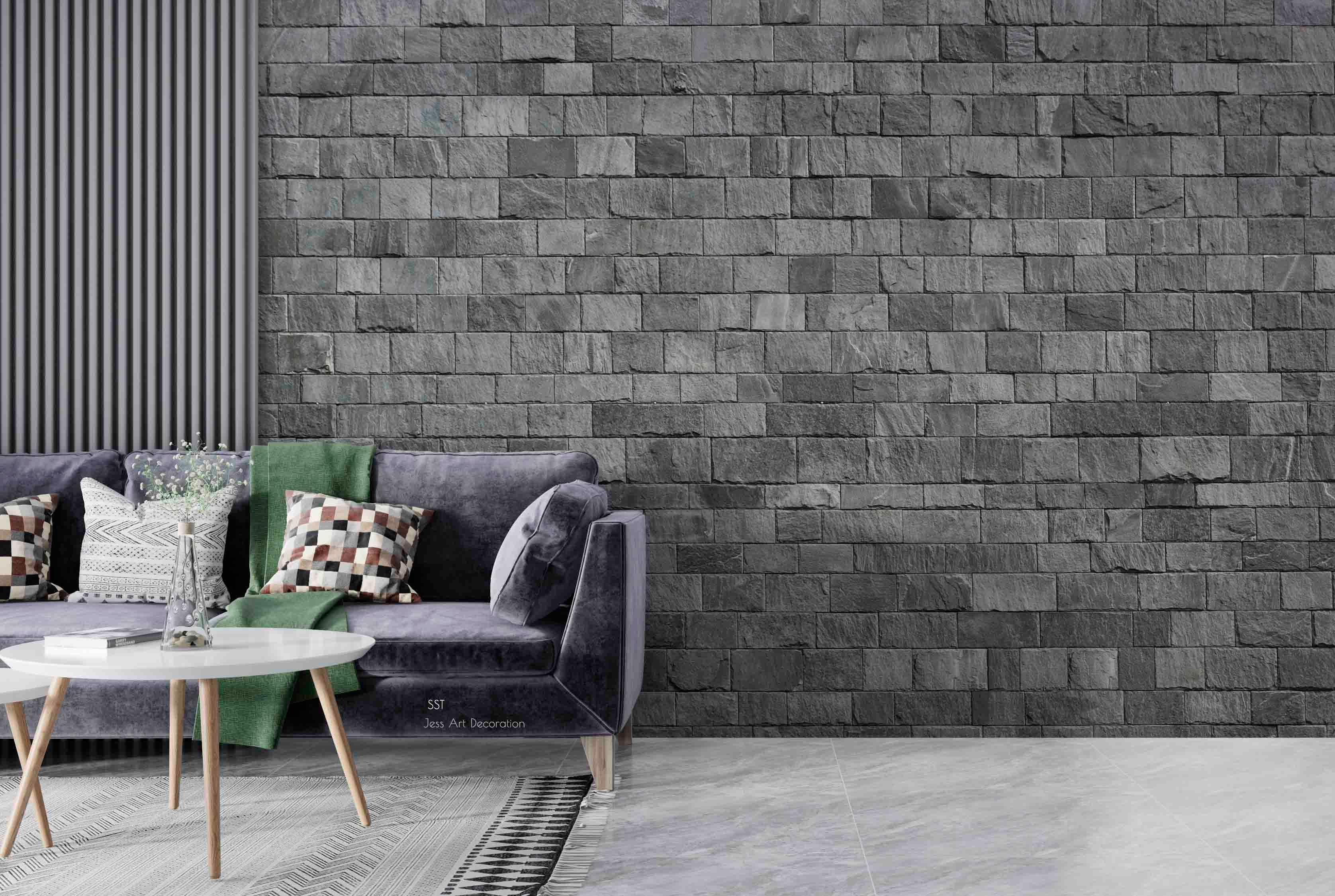3D Grey Brick Texture industrial grey brick wall wall mural wallpaper for dining room - view 4