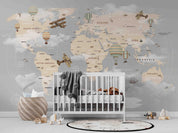 3D Gray World Map Airplane Kids Wall Mural Wallpaper LQH 734- Jess Art Decoration