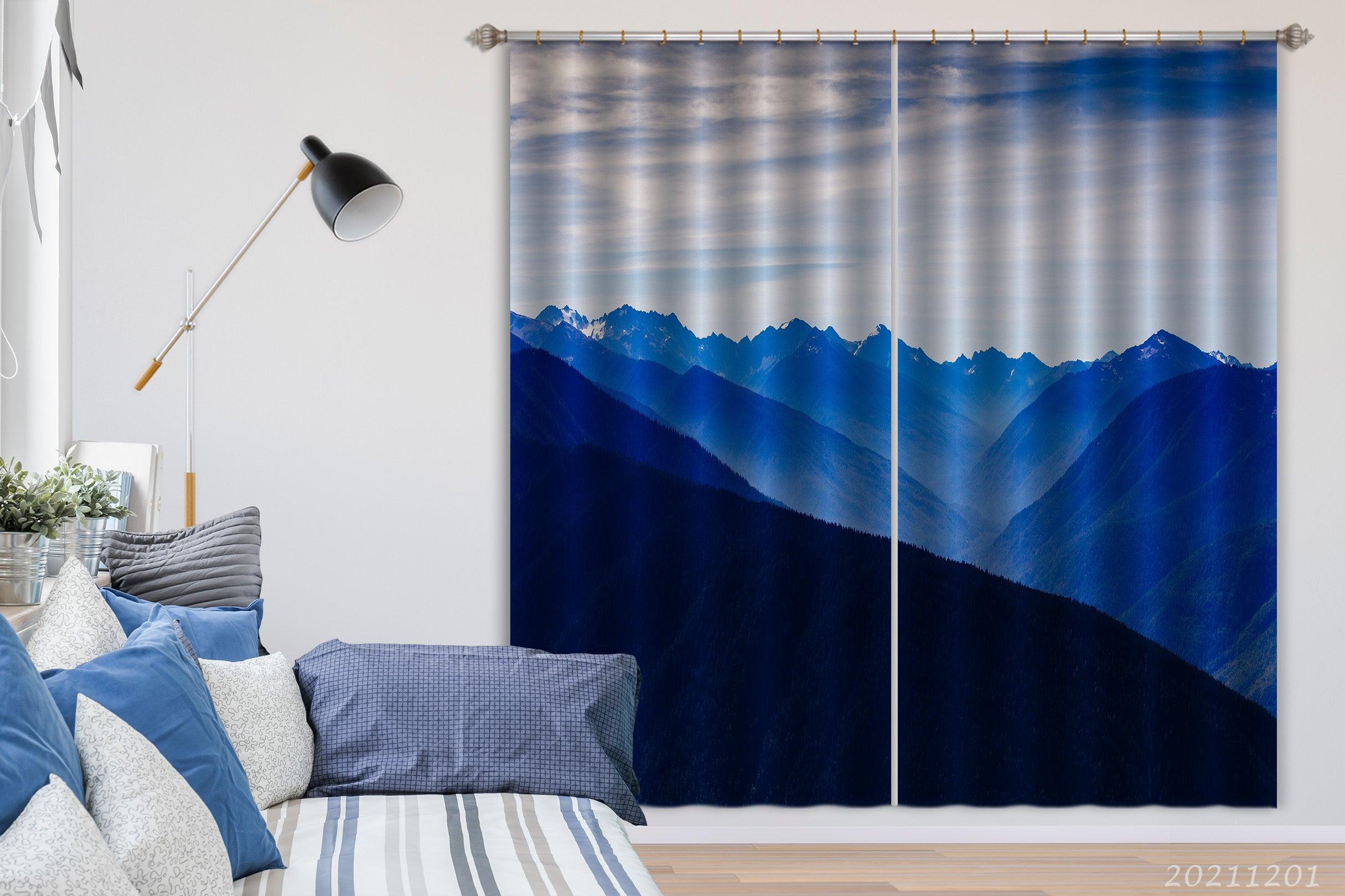 3D Sky Mountain Landscape Blue Curtains and Drapes LLL 137- Jess Art Decoration