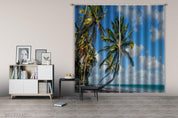 3D Tropical Coconut Tree Coastal Cloud Blue Sky Curtains and Drapes GD 3709- Jess Art Decoration