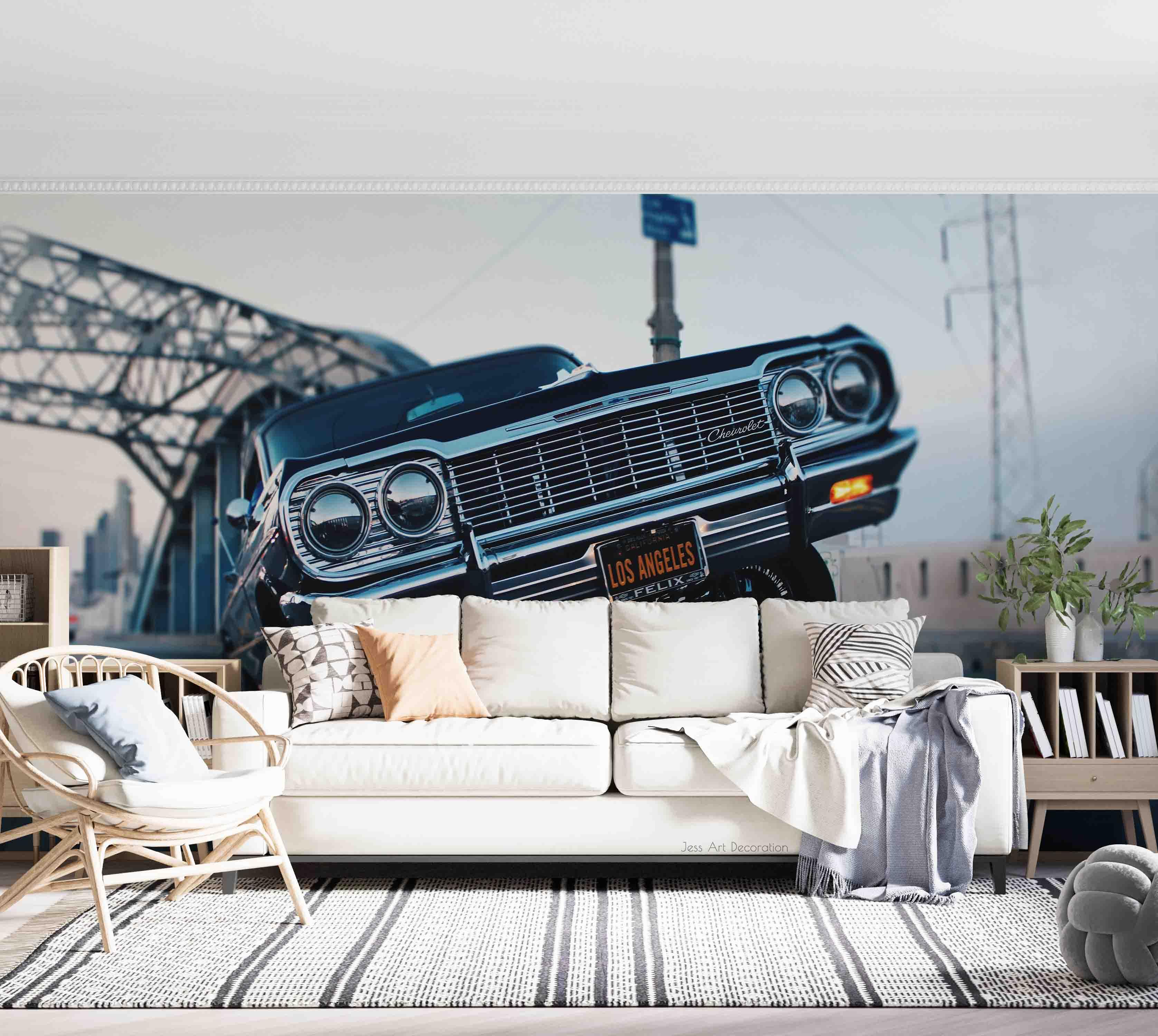 3D Black Retro Car Highway Wall Mural Wallpaper GD 3101- Jess Art Decoration