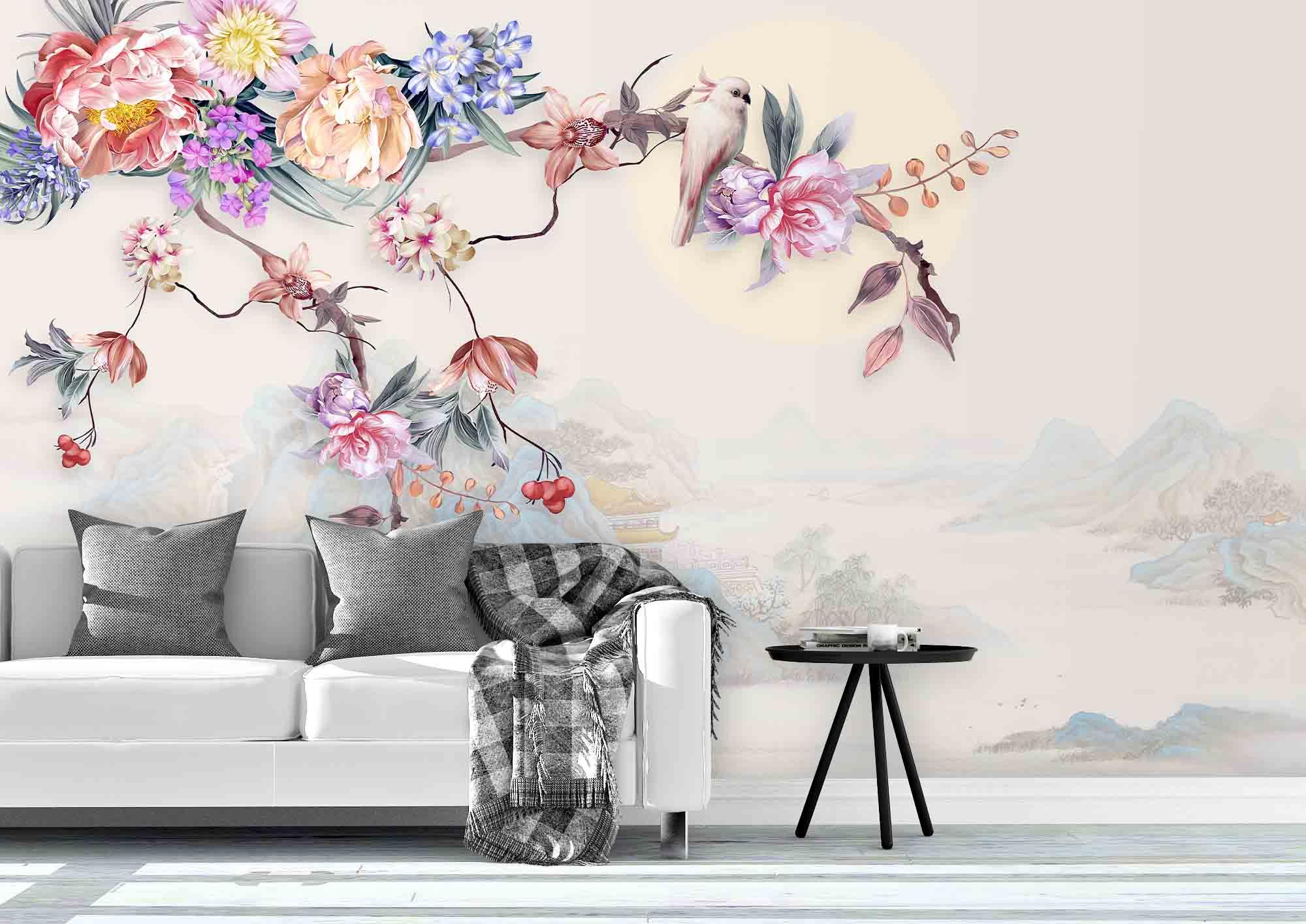 3D Floral Mountain Bird Wall Mural Wallpaper 25- Jess Art Decoration