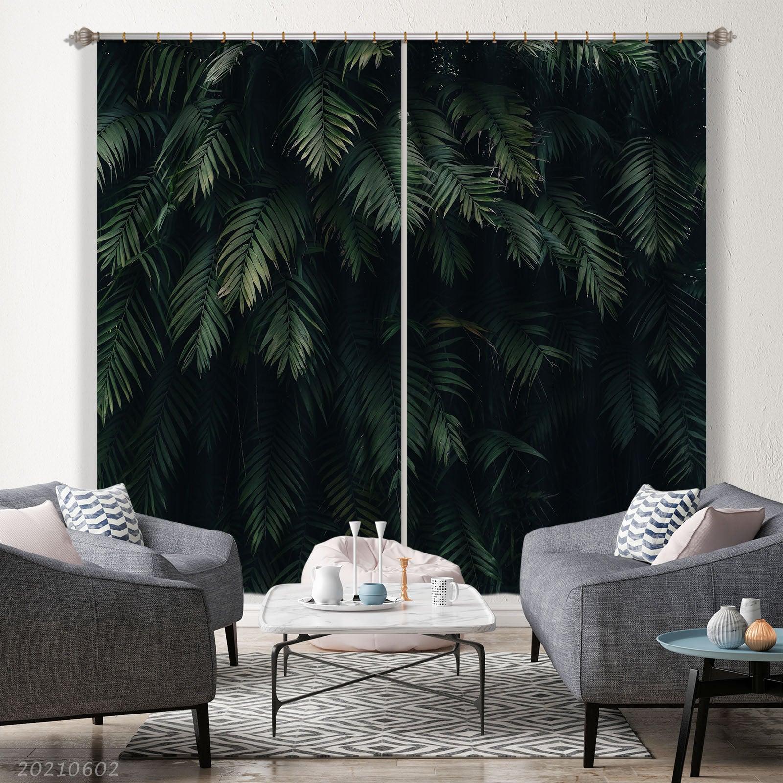 3D Vintage Dark Green Leaf Curtains and Drapes GD 676- Jess Art Decoration