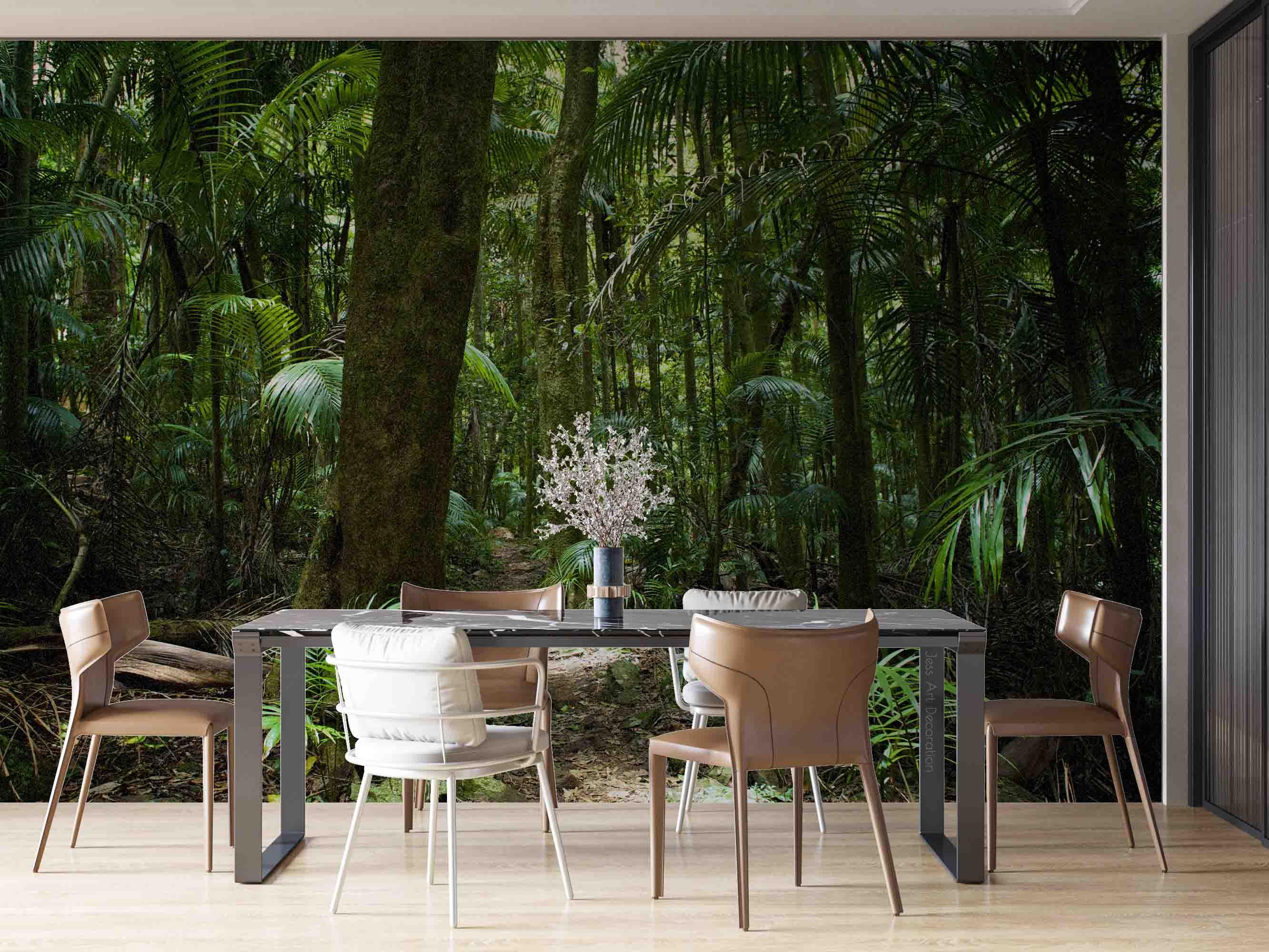 3D Tropical Forest Green Leaf Trunk Wall Mural Wallpaper GD 2680- Jess Art Decoration