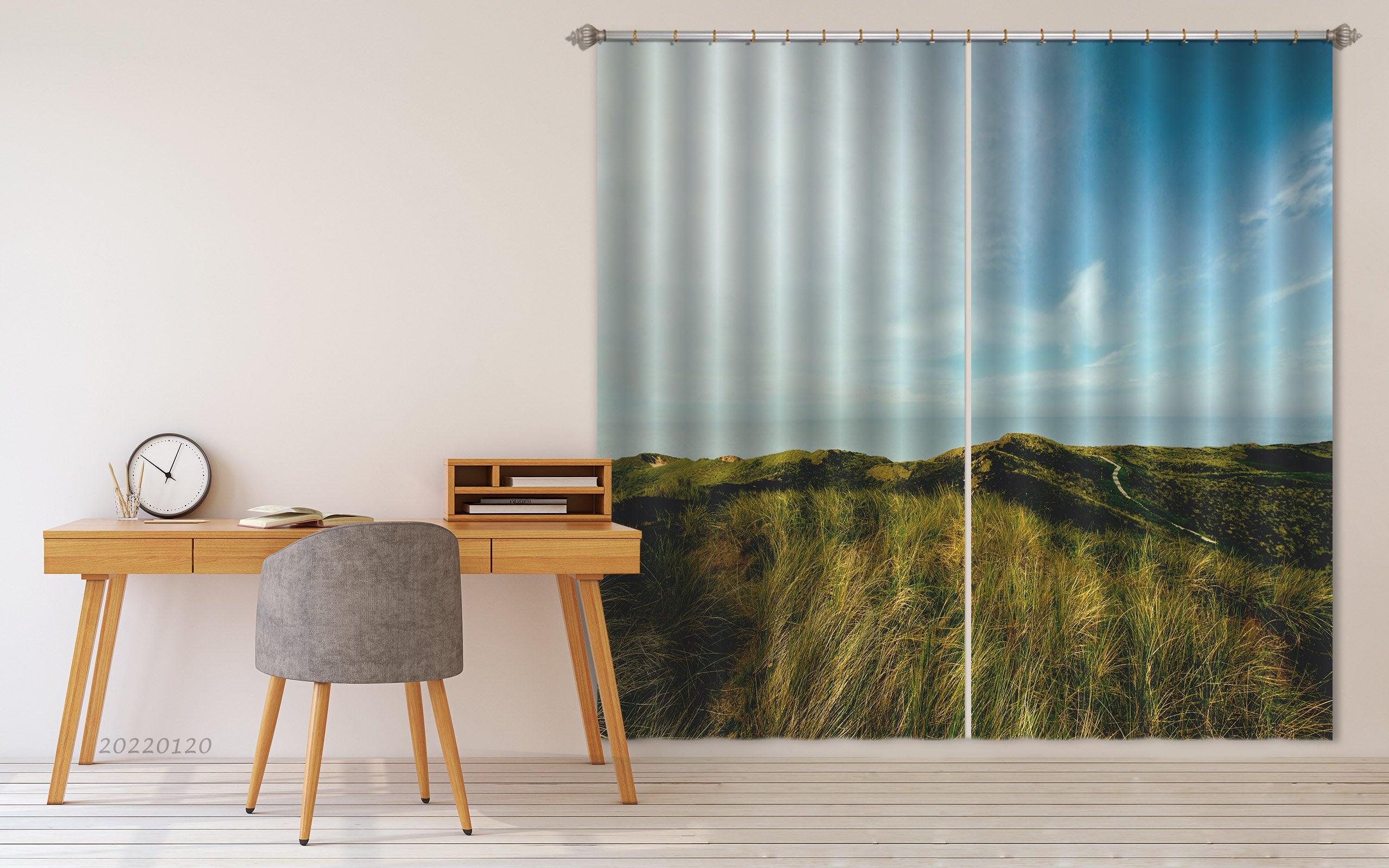3D Hills Green Plant Grass Curtains and Drapes GD 1908- Jess Art Decoration