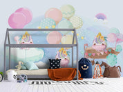 3D Cute Cartoon Unicorn Balloon Wall Mural Wallpaper A028 LQH- Jess Art Decoration