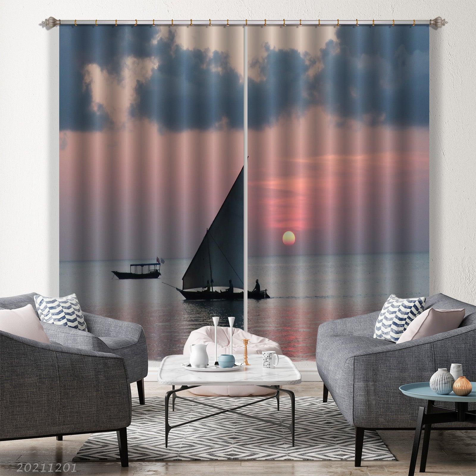 3D Sea Sailing Sky Sun Blue Landscape Curtains and Drapes LLL 257- Jess Art Decoration