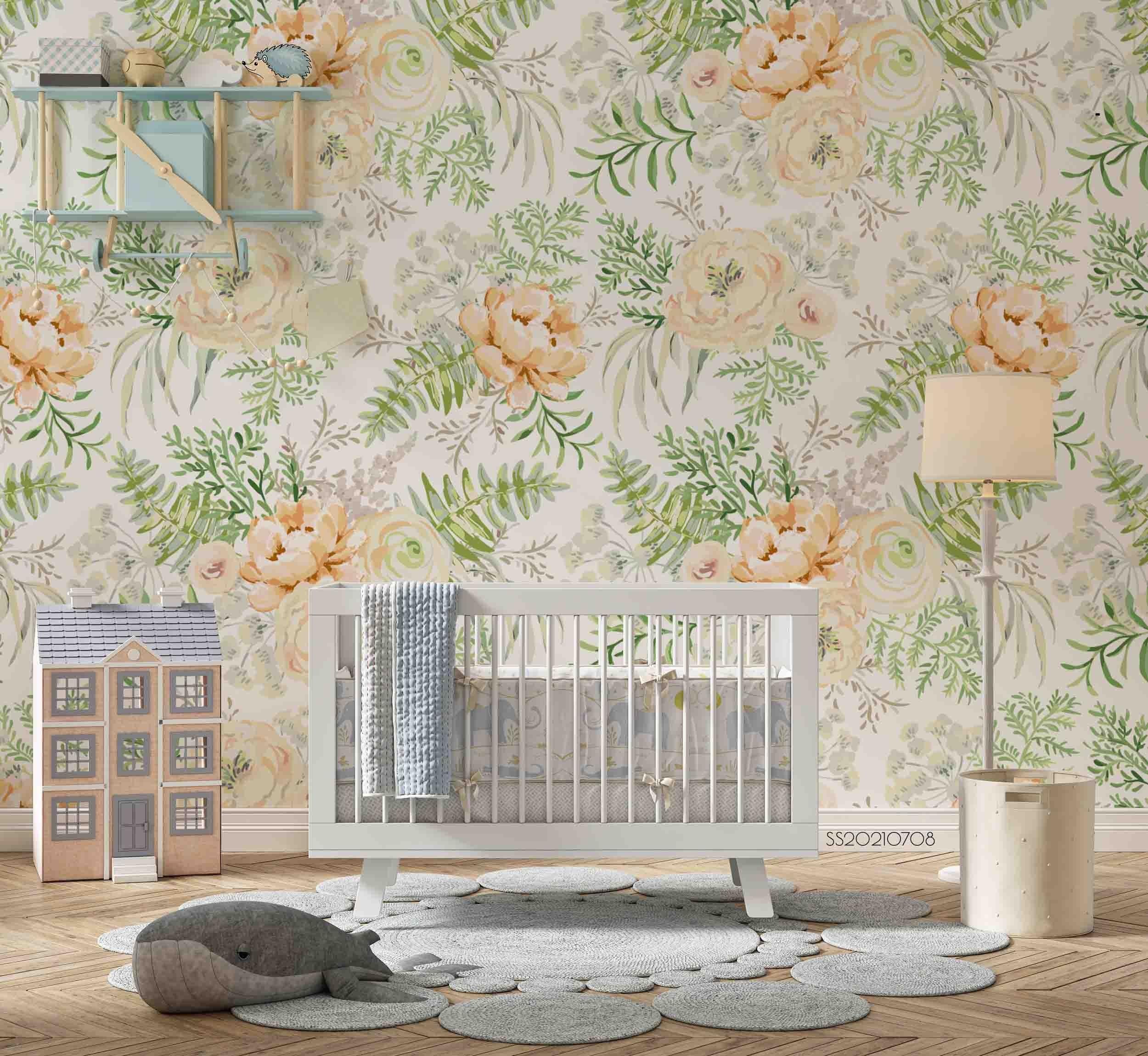 3D Hand Drawn Golden Floral Green Leaf Wall Mural Wallpaper LQH 53- Jess Art Decoration