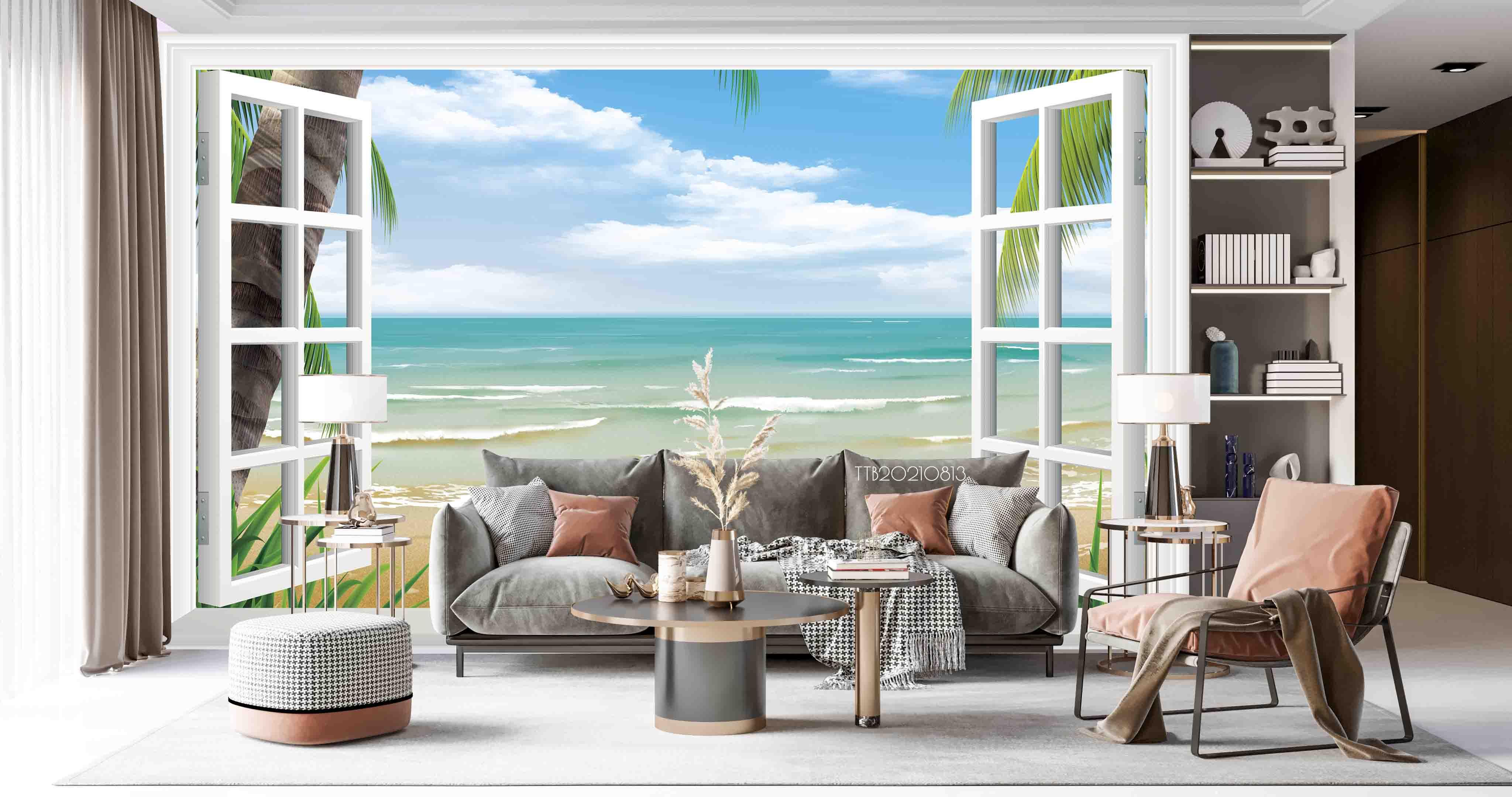 3D Window Seascape Beach Wall Mural Wallpaper SWW5111- Jess Art Decoration