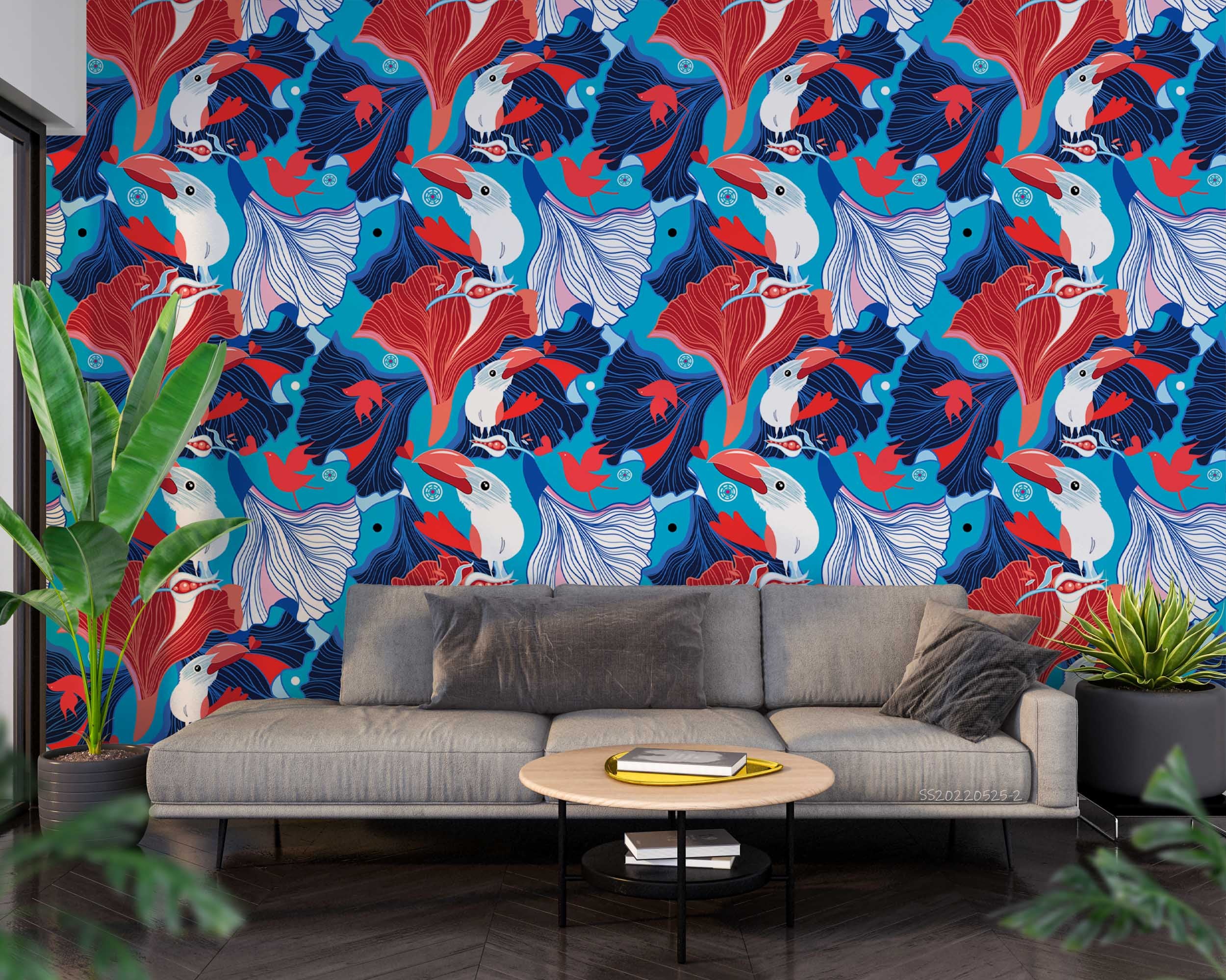 3D  Abstract Bird Pattern Blue Background Wall Mural Wallpaper GD 127- Jess Art Decoration