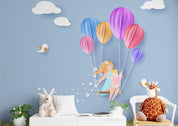 3D Cartoon Balloon Swing Sky Cloud Bird Wall Mural Wallpaper GD 287- Jess Art Decoration