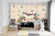 3D Cartoon Rainbow Unicorn Pink Star Wall Mural Wallpaper LXL 182- Jess Art Decoration