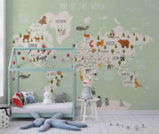 3D Cartoon Animal World Map Wall Mural Wallpaper sww 18- Jess Art Decoration