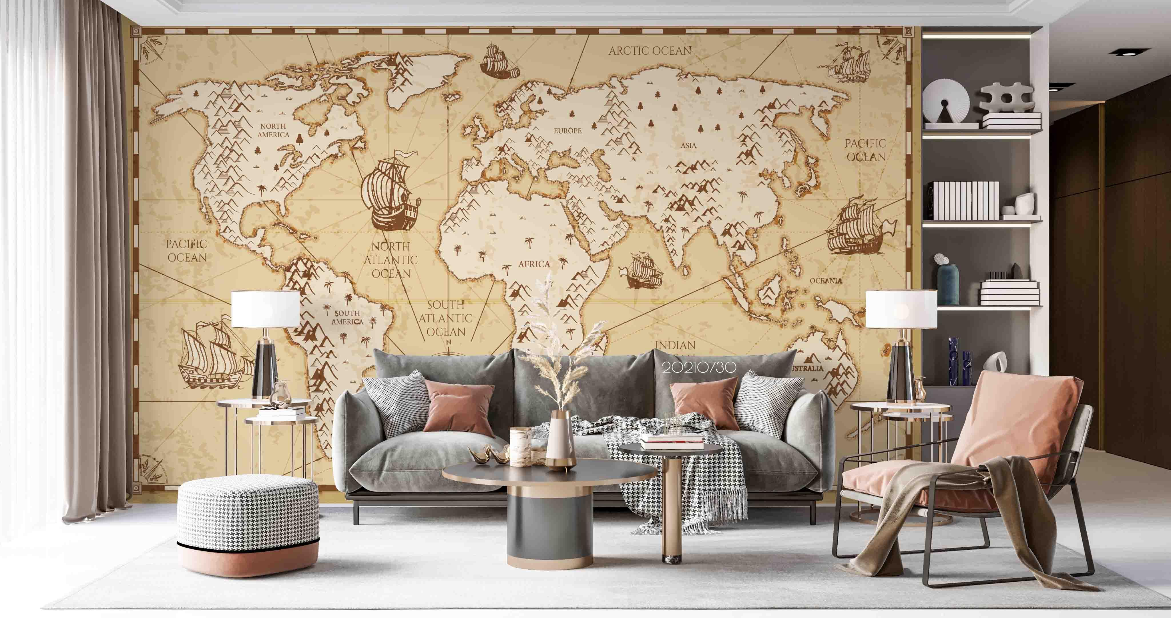 3D Vintage Old World Map Wall Mural Wallpaper SWW4476- Jess Art Decoration