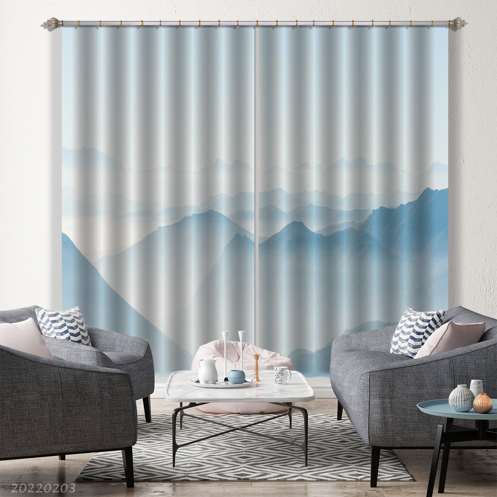 3D Abstract Blue Mountains Misty Curtains and Drapes GD 1258- Jess Art Decoration