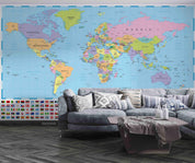 3D Blue World Map Wall Mural Wallpaper LQH 81- Jess Art Decoration