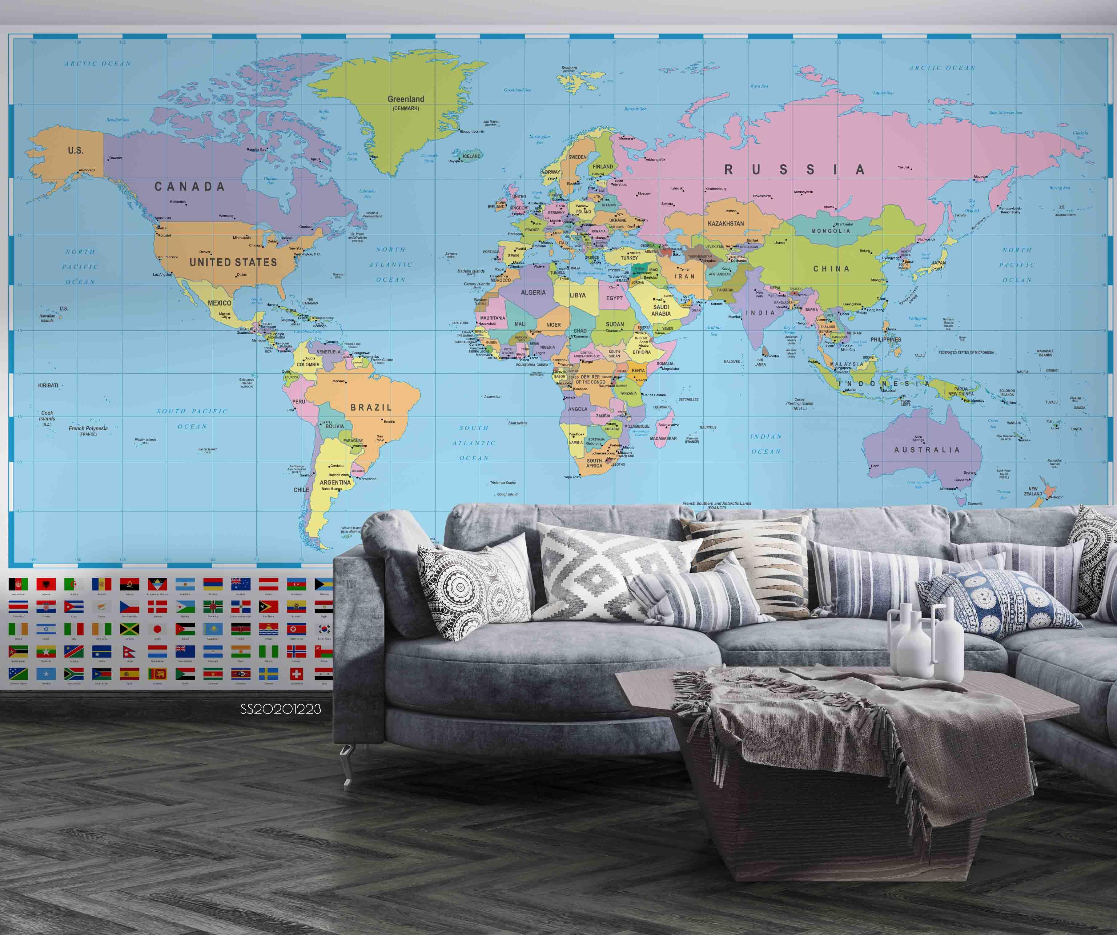 3D Blue World Map Wall Mural Wallpaper LQH 81- Jess Art Decoration