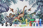 3D Dinosaur Jungle hand drawn dinosaur jungle scene wall mural wallpaper for kids room