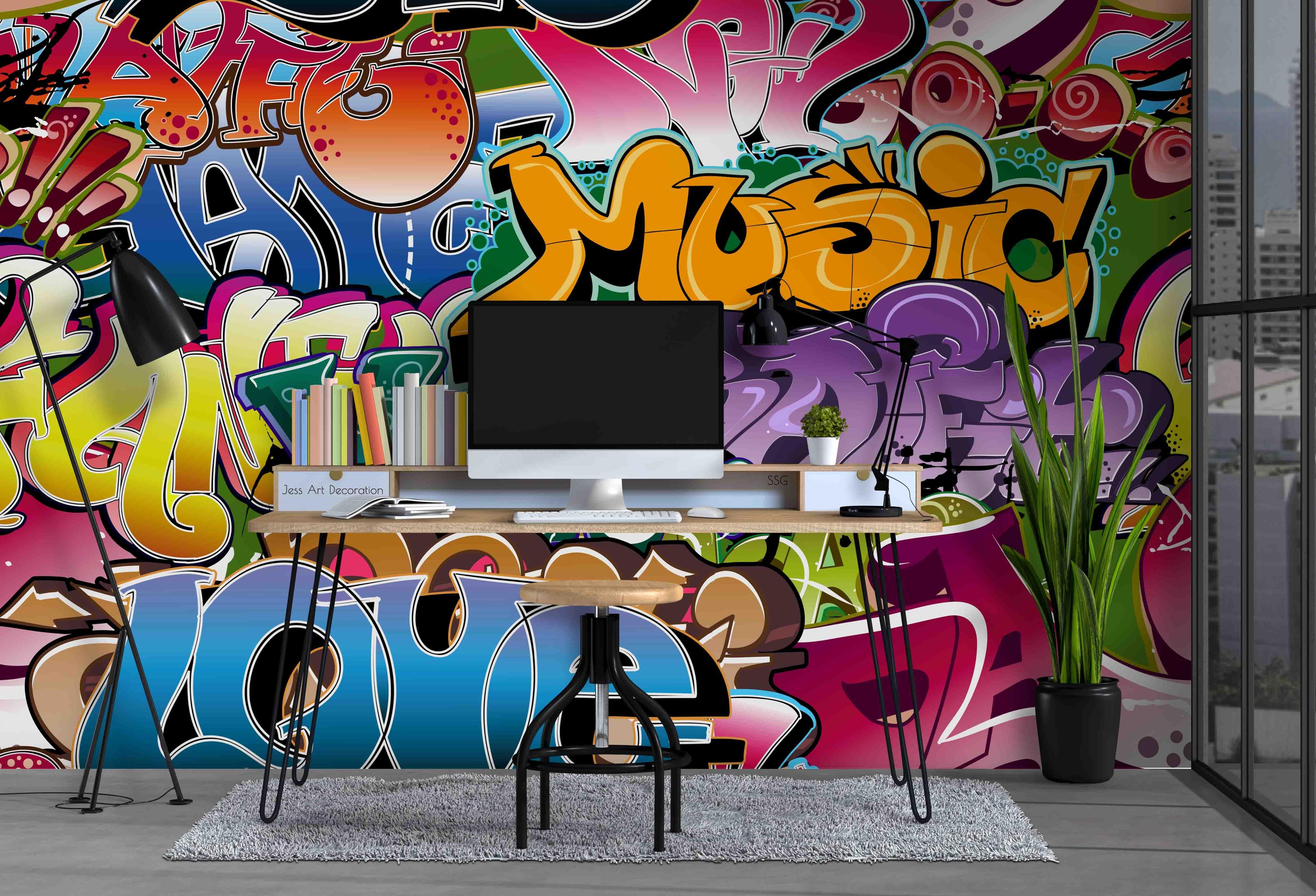 3D Music Love Graffiti Wall Mural Wallpaper sww 35- Jess Art Decoration
