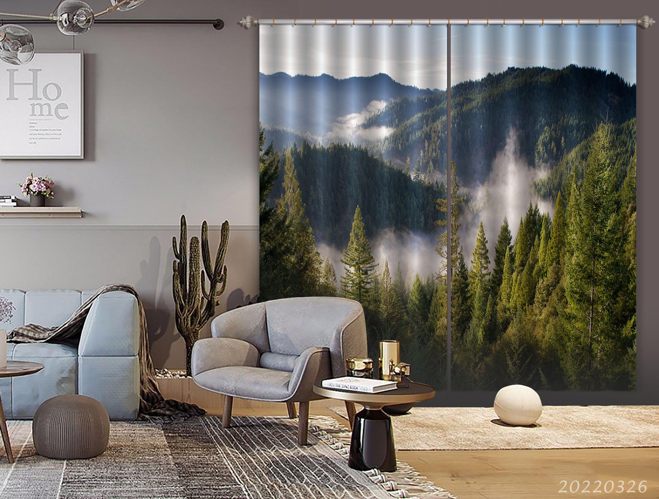 3D Landscape Mountain Forest Fog Canyon Curtains and Drapes GD 2986- Jess Art Decoration