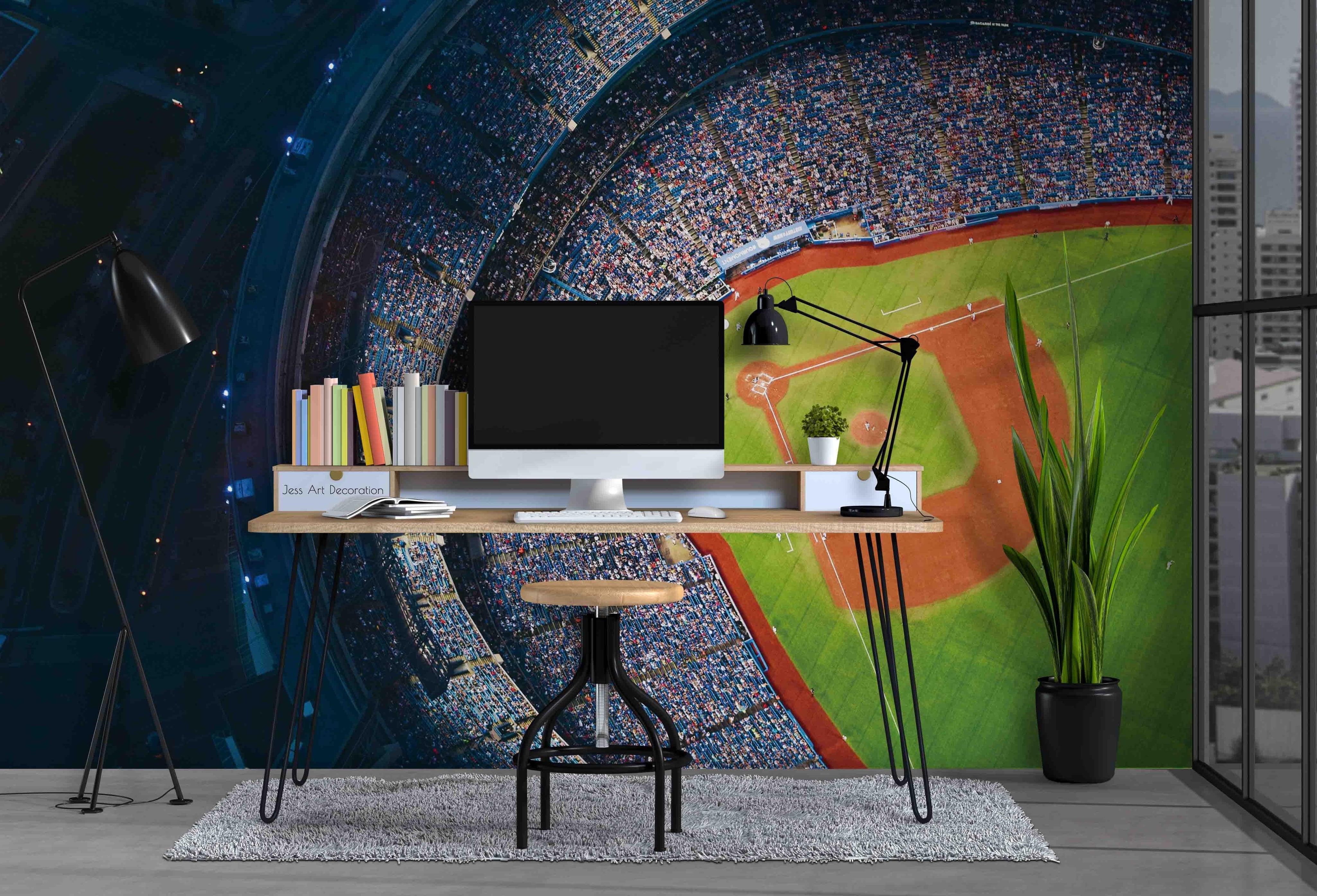 Aerial View Baseball Field Stand Spectator Wallpaper baseball wall mural for sports room or fan space - view 4