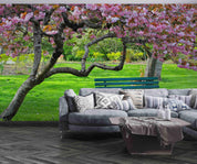 3D Floral Pink Plant Meadow Bench Landscape Wall Mural Wallpaper LLL 1922- Jess Art Decoration
