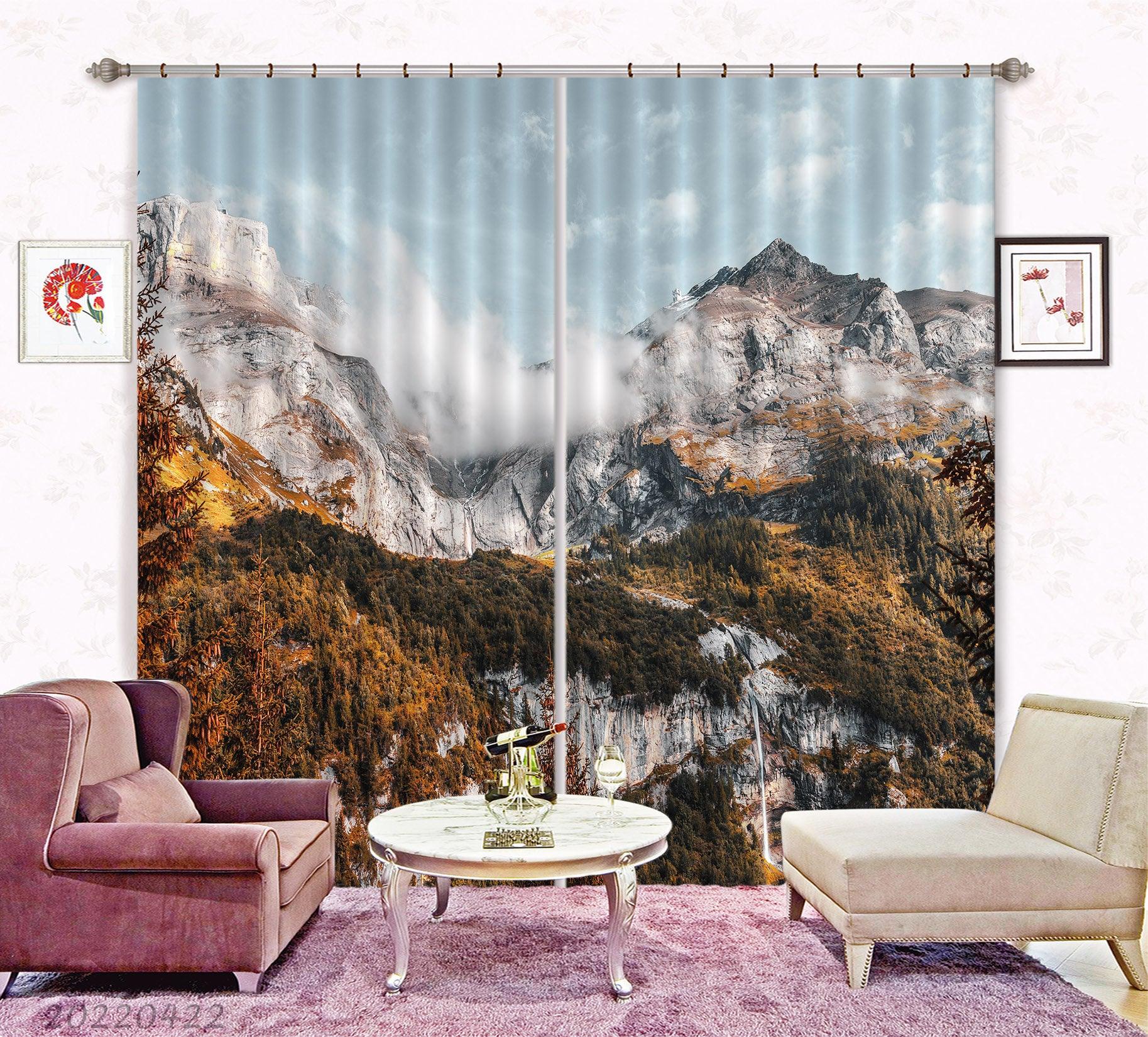 3D Landscape Peak Rock Wilderness Plant Fog Curtains and Drapes GD 4263- Jess Art Decoration