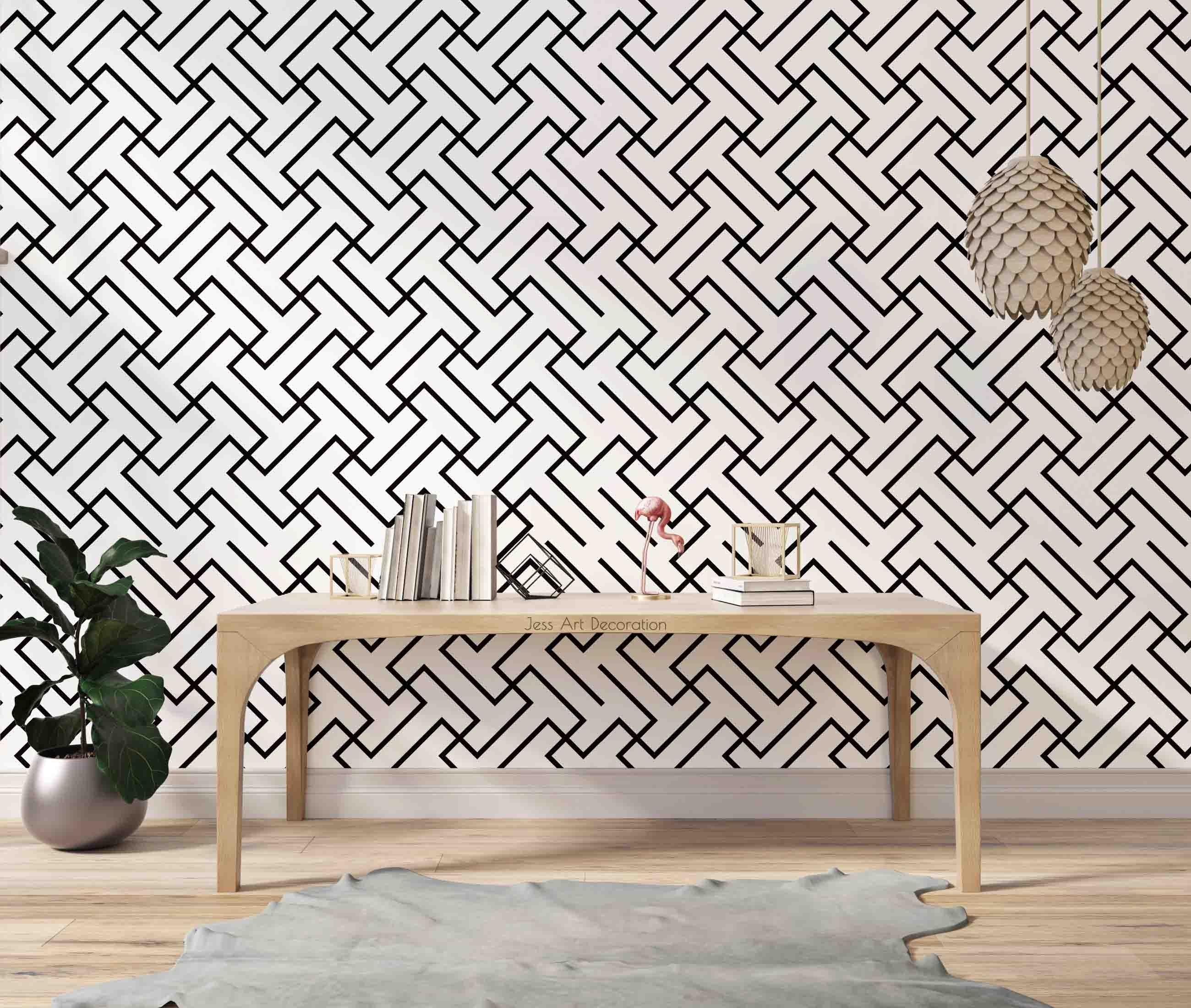 3D Geometric Maze Pattern black white maze geometric pattern wall mural wallpaper for living room - view 4