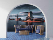 3D Near Sea Town Windmill Wall Mural Wallpaper SWW5000- Jess Art Decoration