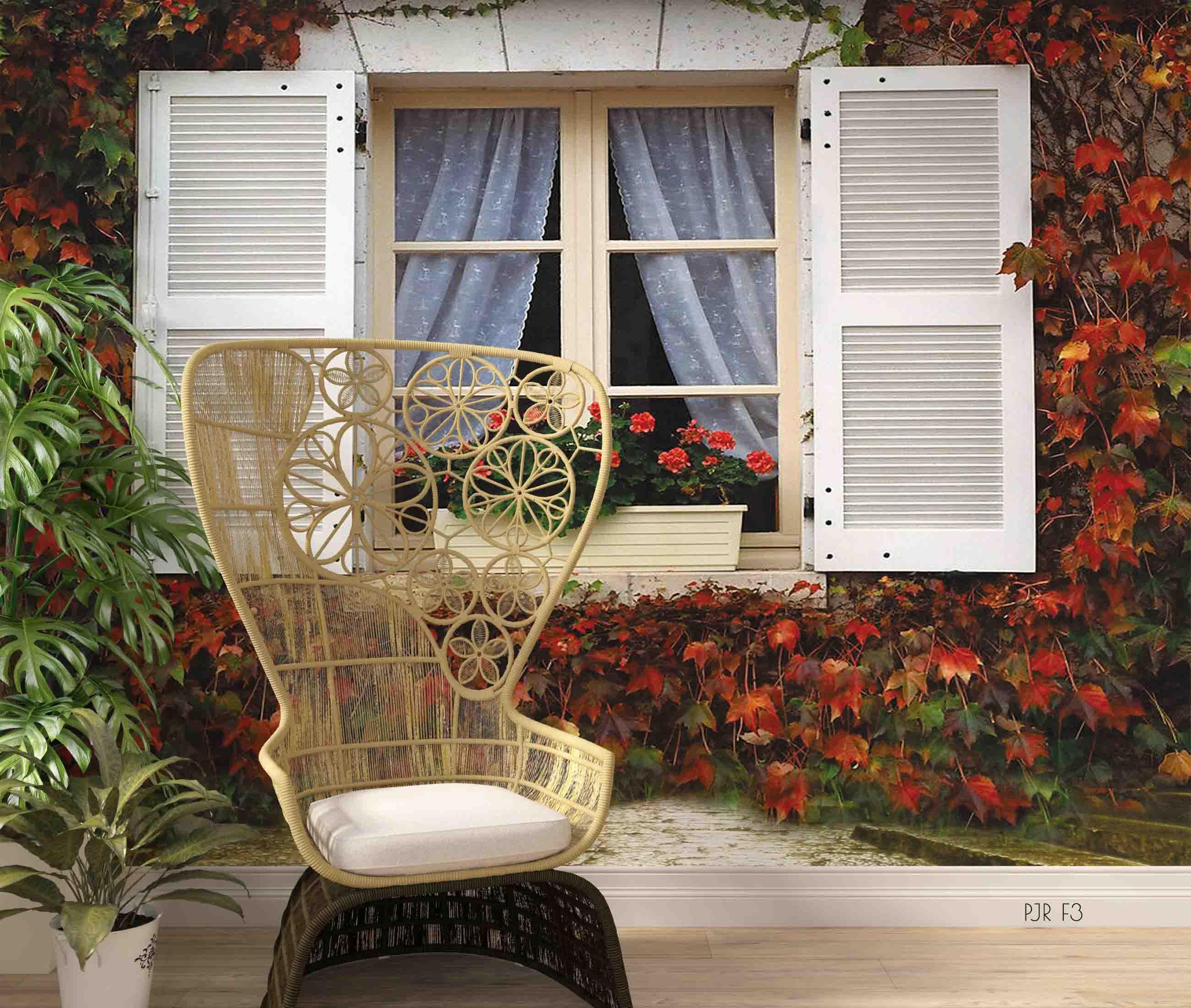 3D Red Maple Leaves Plant White Window Scenery Wall Mural Wallpaper LXL- Jess Art Decoration