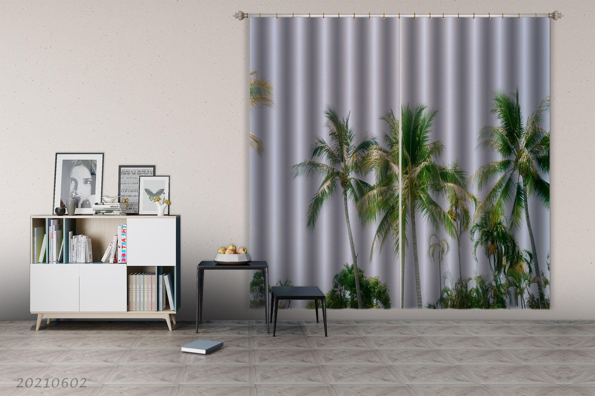3D Vintage Green Coconut Tree Curtains and Drapes GD 585- Jess Art Decoration