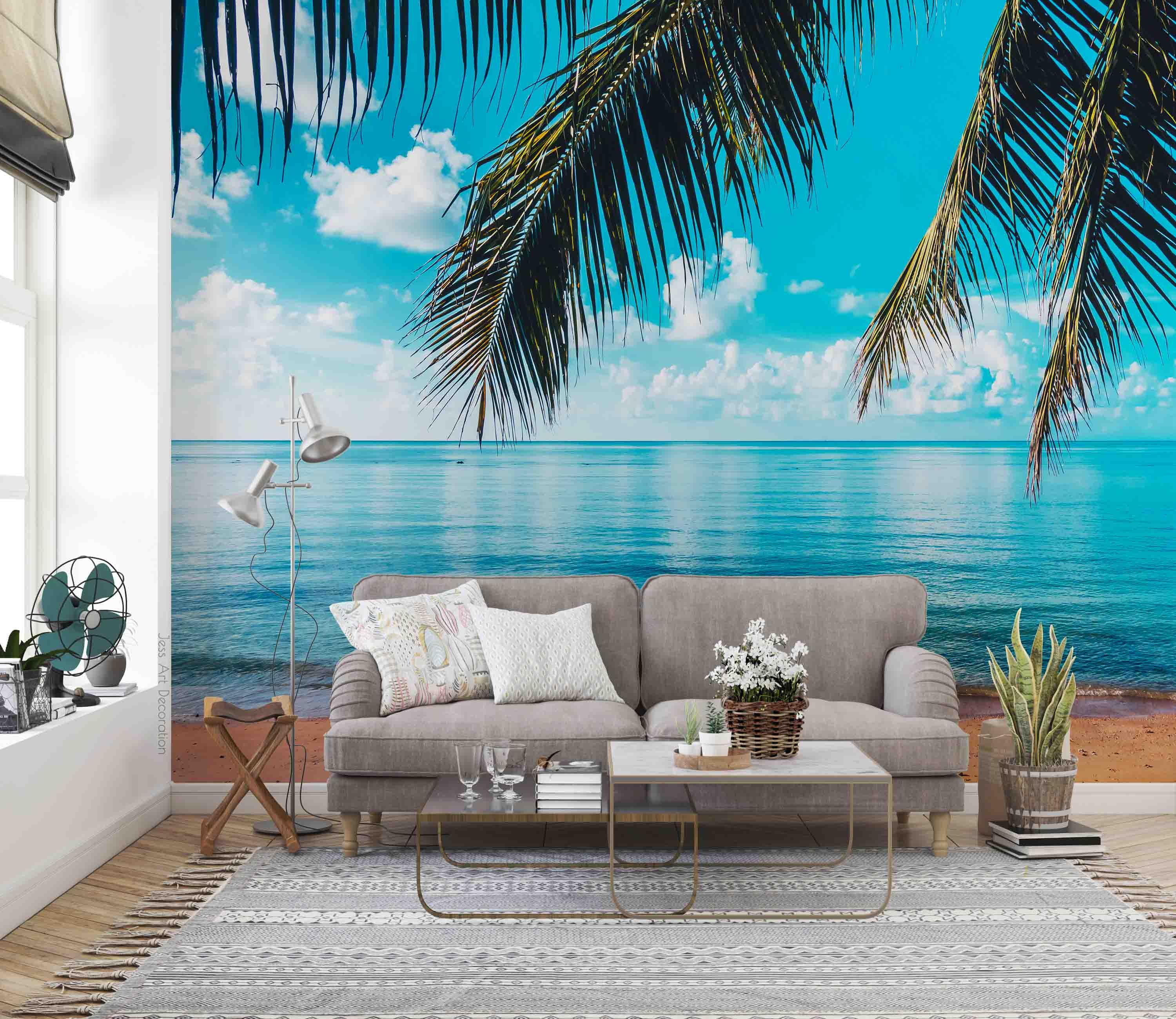 3D Beach Blue Ocean Coconut Tree Landscape Wall Mural Wallpaper GD 2835- Jess Art Decoration