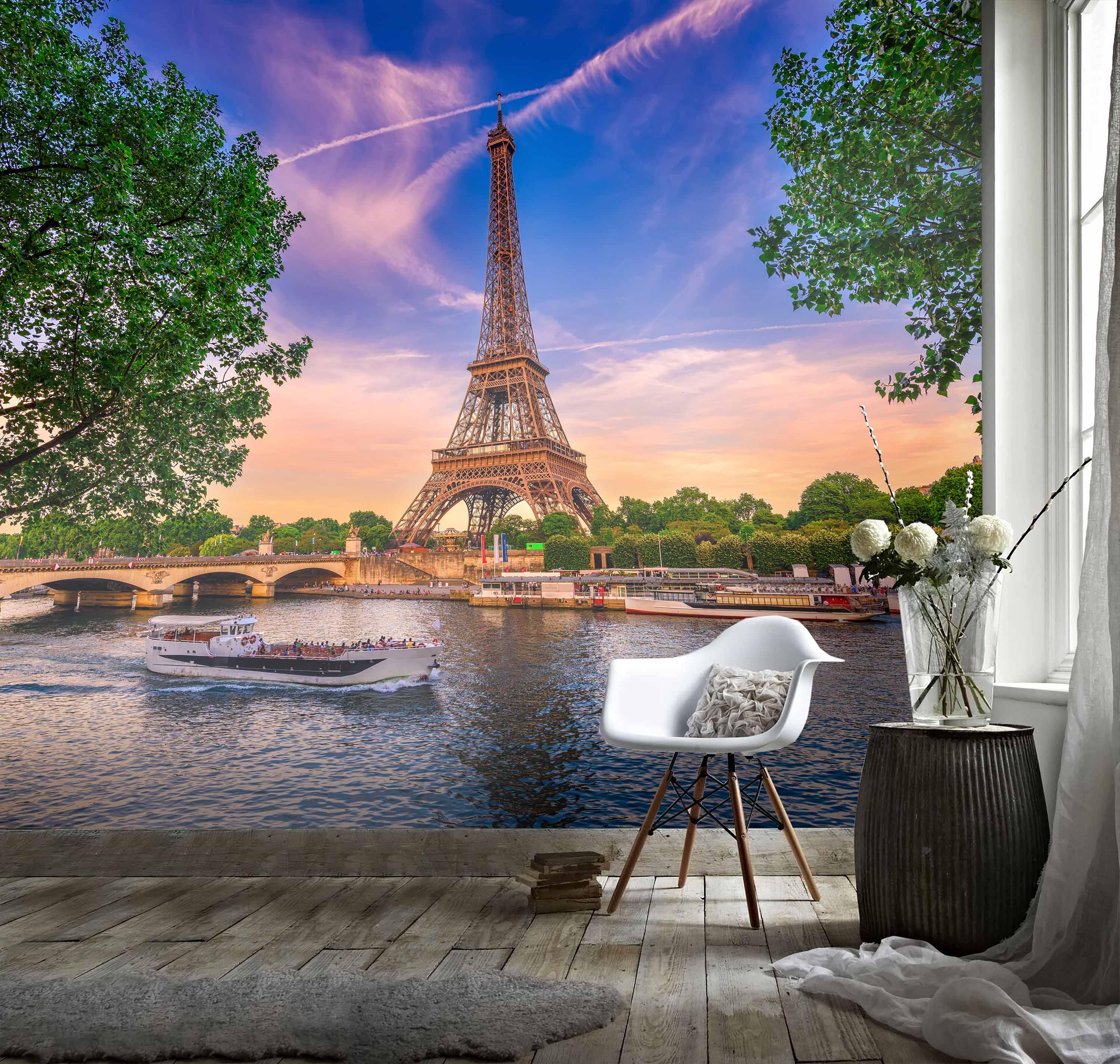 3D Eiffel Tower Canal Wall Mural Wallpaper 39- Jess Art Decoration