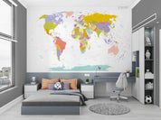 3D World Map Color Wall Mural Wallpaper LQH 172- Jess Art Decoration