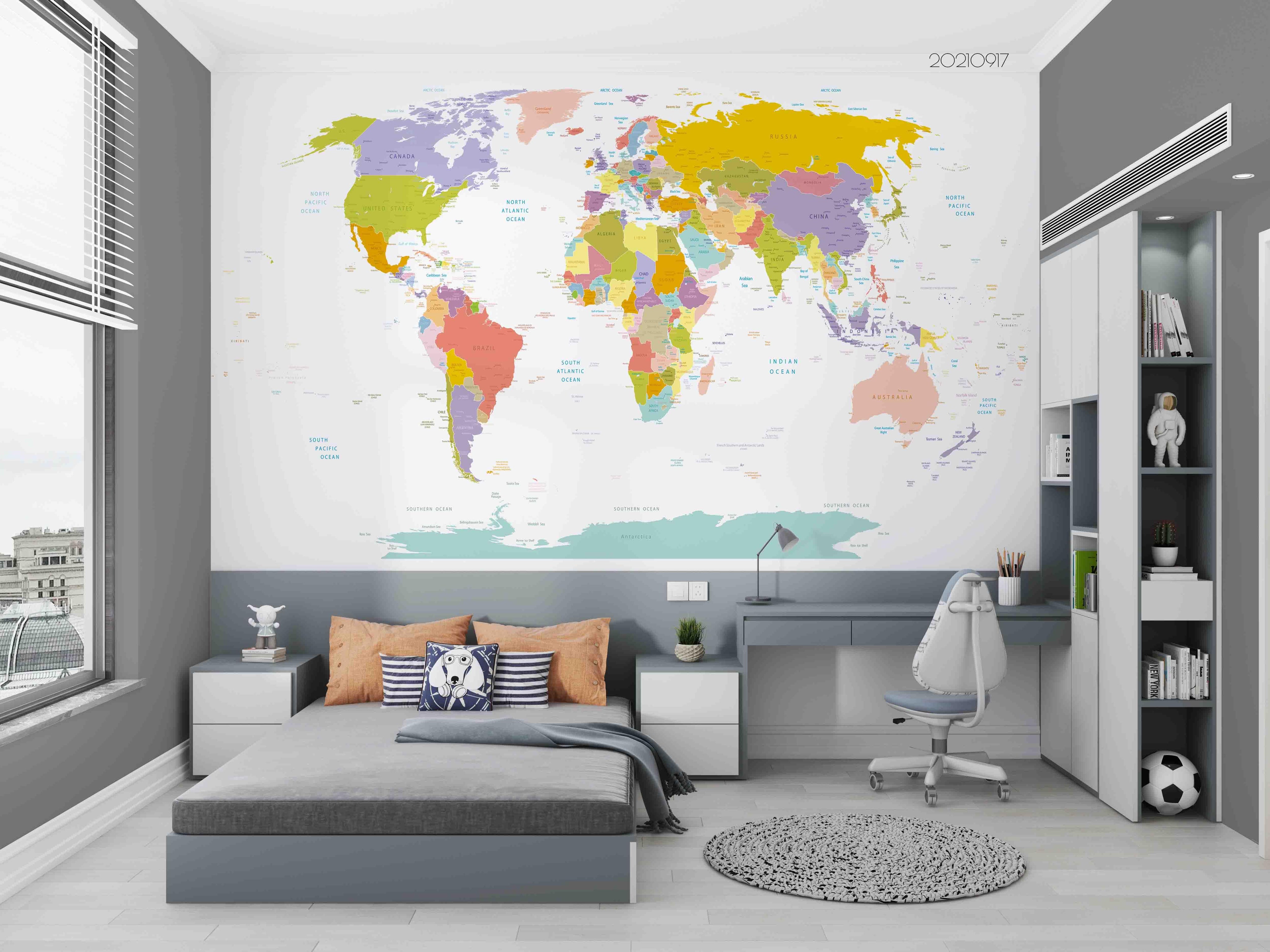 3D World Map Color Wall Mural Wallpaper LQH 172- Jess Art Decoration