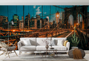 3D Brooklyn Bridge Night New York USA Wall Mural Wallpaper GD 2356- Jess Art Decoration