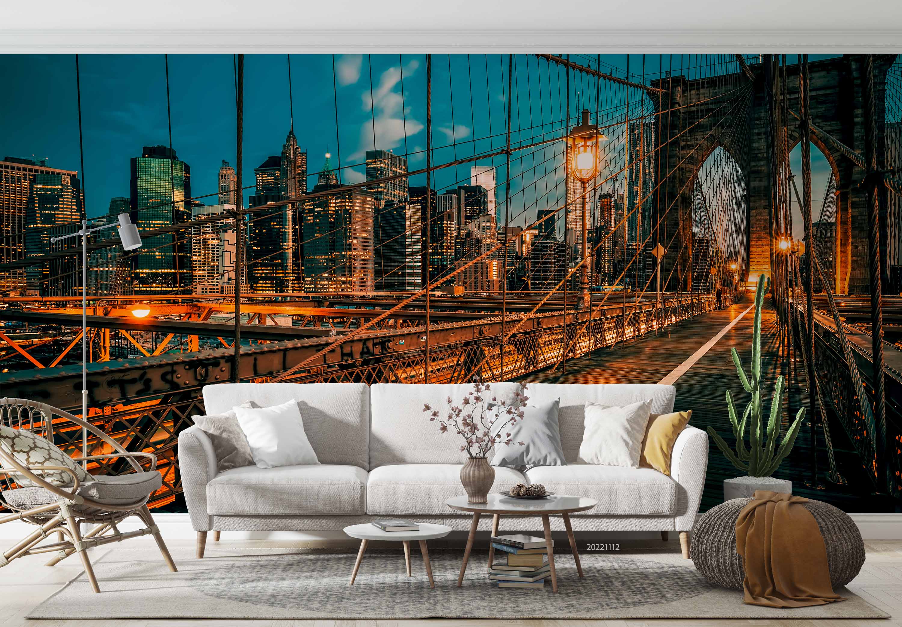3D Brooklyn Bridge Night New York USA Wall Mural Wallpaper GD 2356- Jess Art Decoration