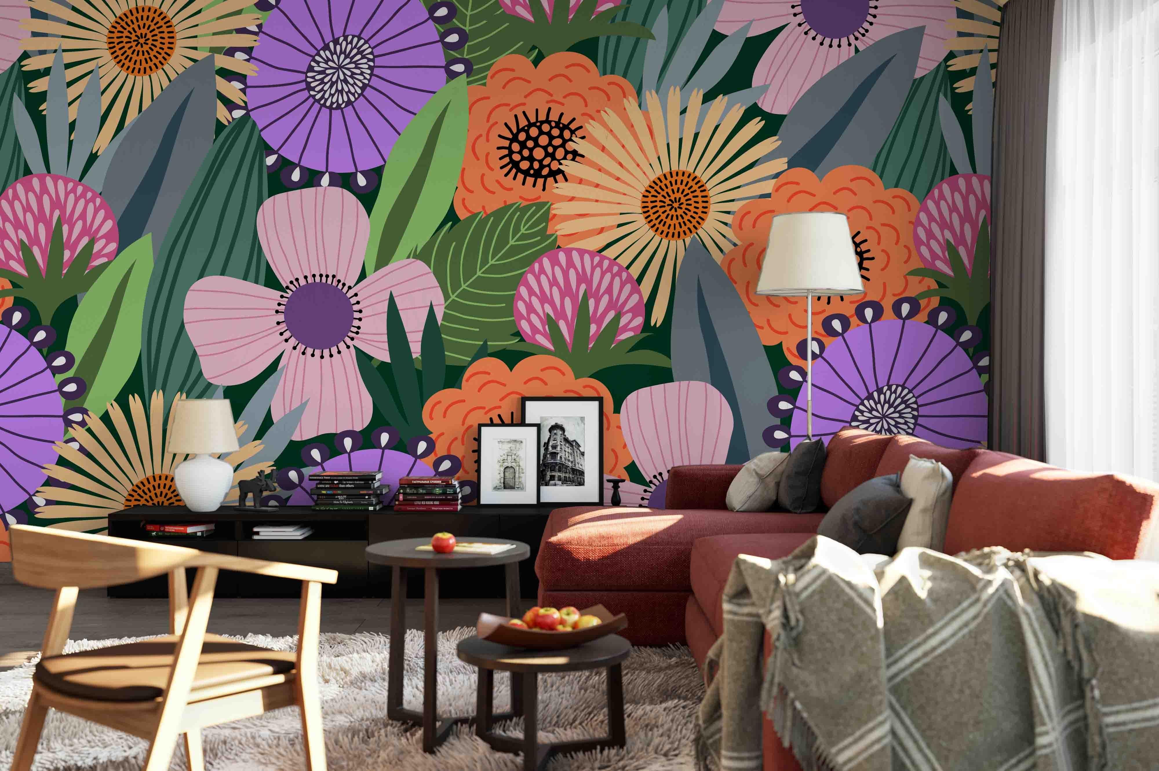 3D Cartoon Flowers Leaves Wall Mural Wallpaper 51- Jess Art Decoration