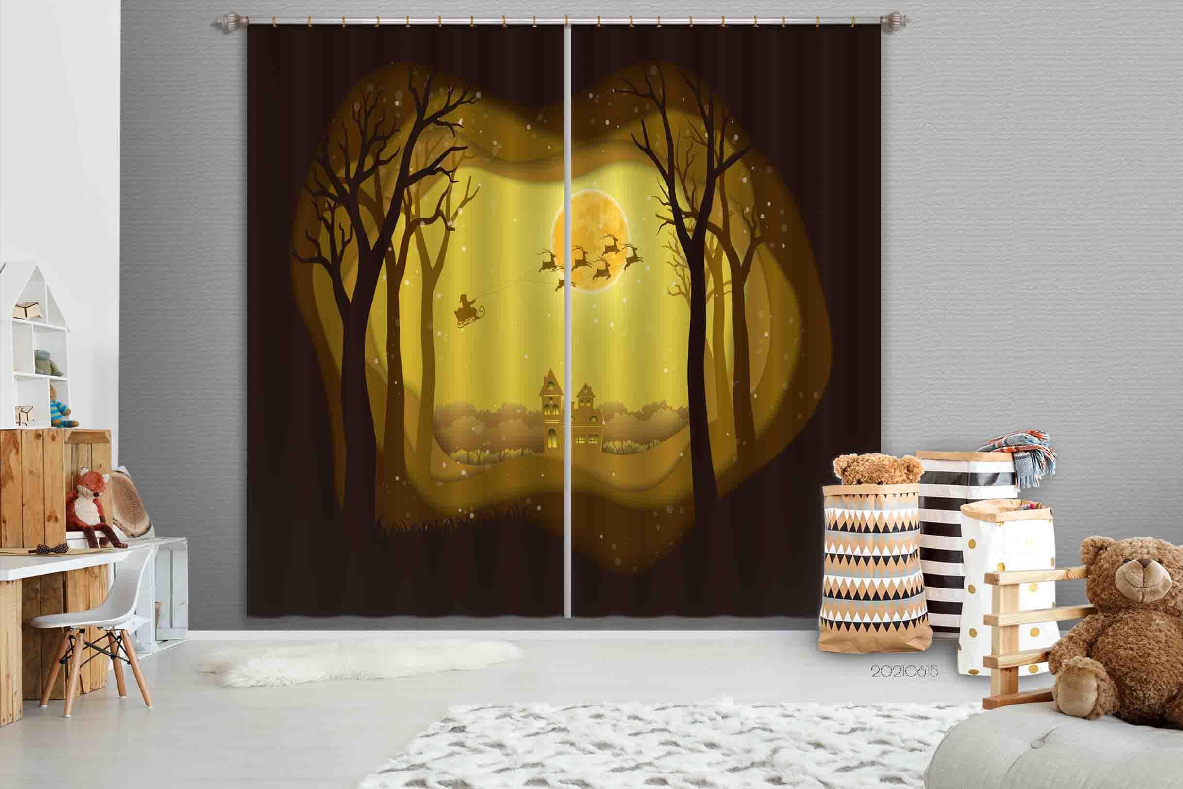 3D Cartoon Plant Jungle Building House Santa Claus Elk Curtains and Drapes LLL 477- Jess Art Decoration