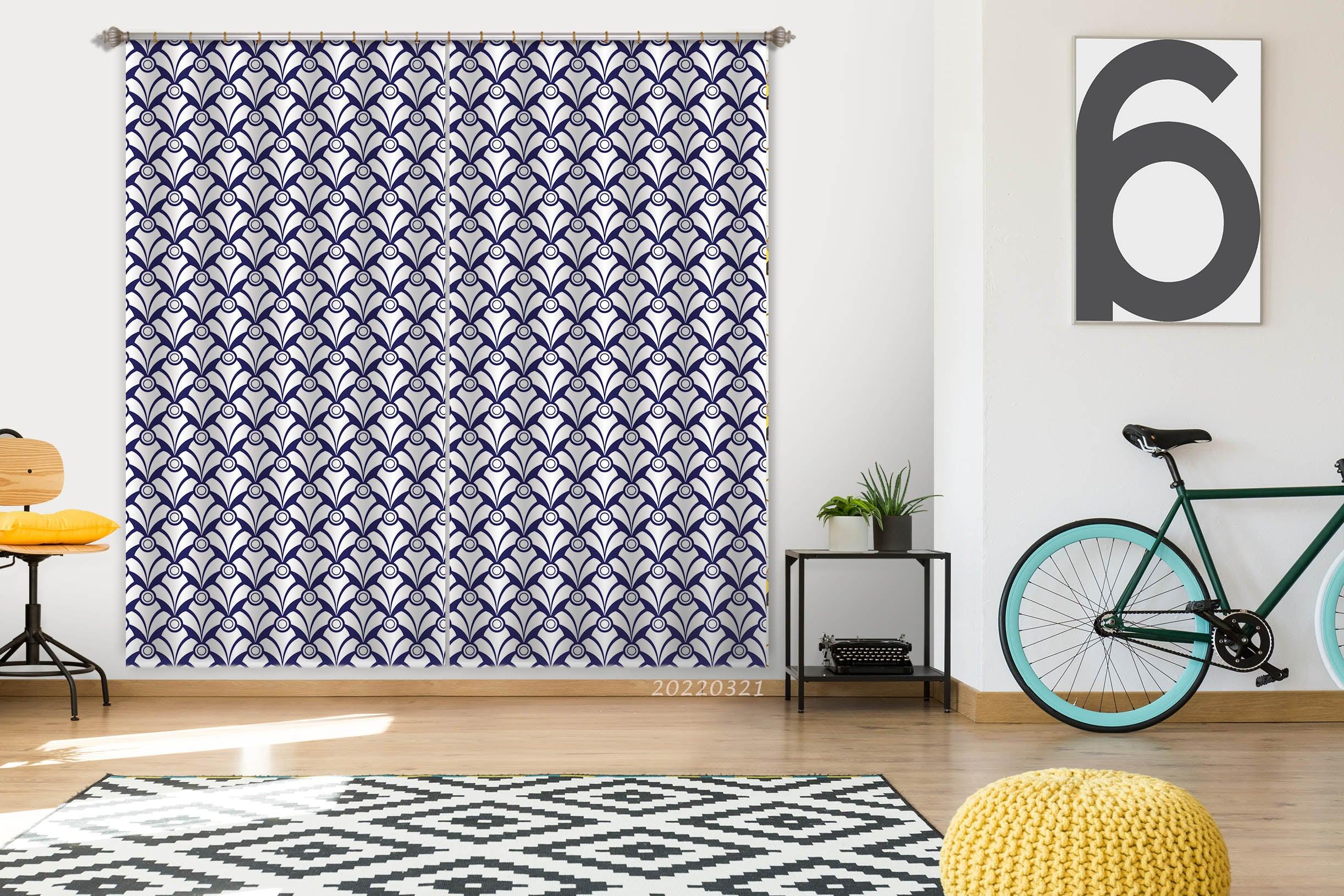 3D Abstract Blue Pattern Curtains and Drapes GD 3163- Jess Art Decoration