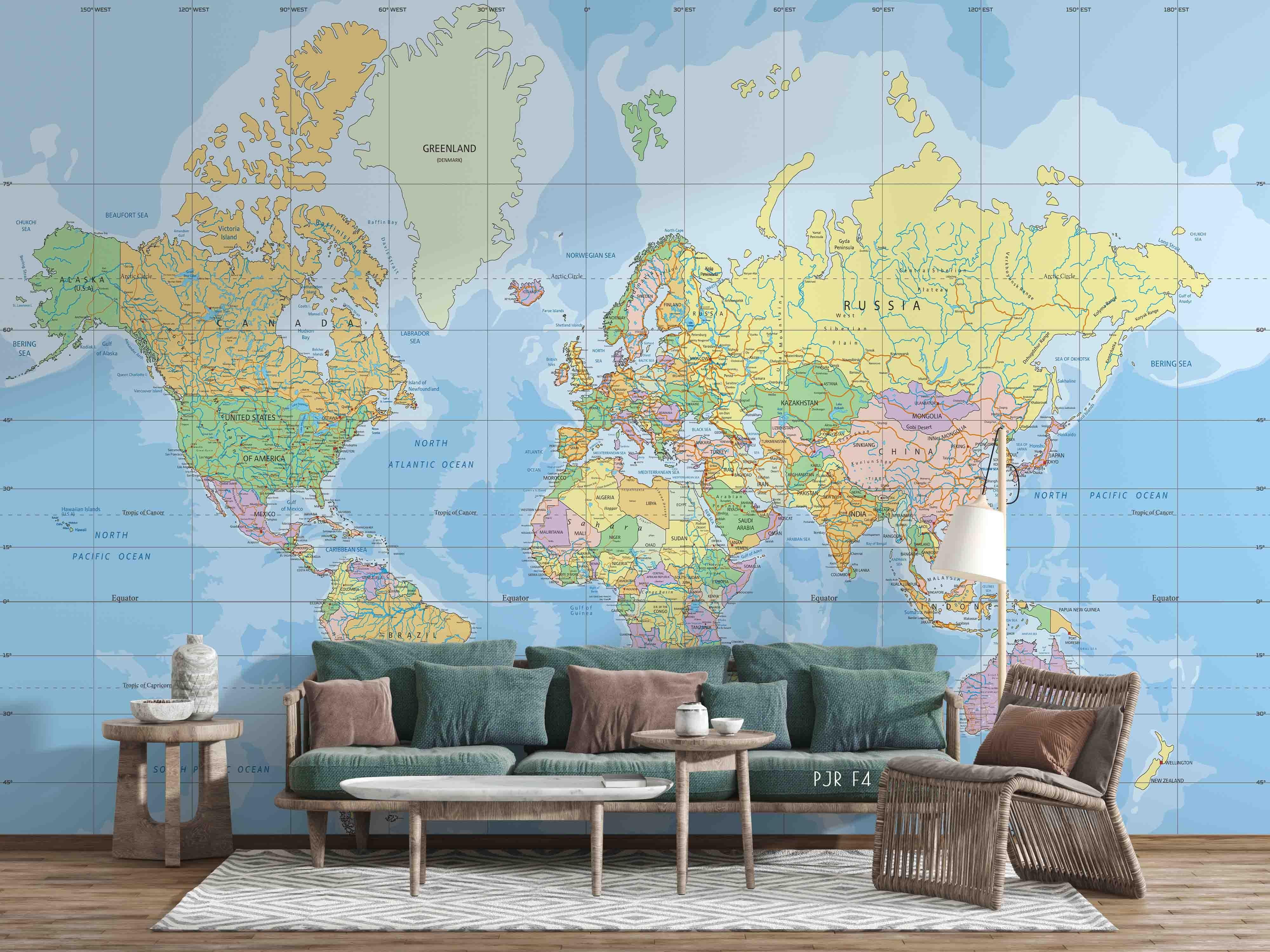 3D World Map Pattern Wall Mural Wallpaper WJ 5208- Jess Art Decoration